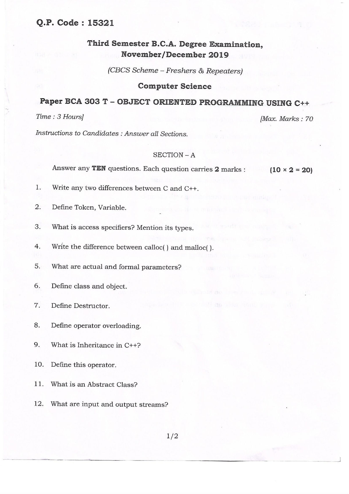 2019 QUESTION PAPER BCA 3RD SEM - Bachelor Of Computer Applications ...