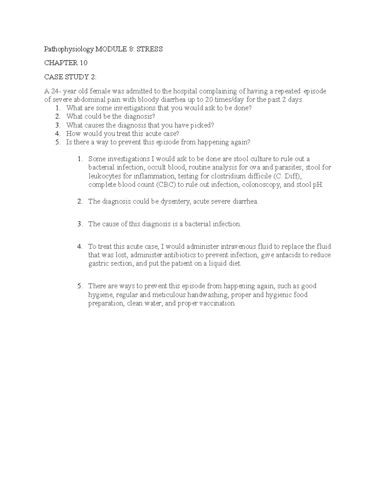 Pathophysiology Module 8: stress, case study - Pathophysiology MODULE 8 ...