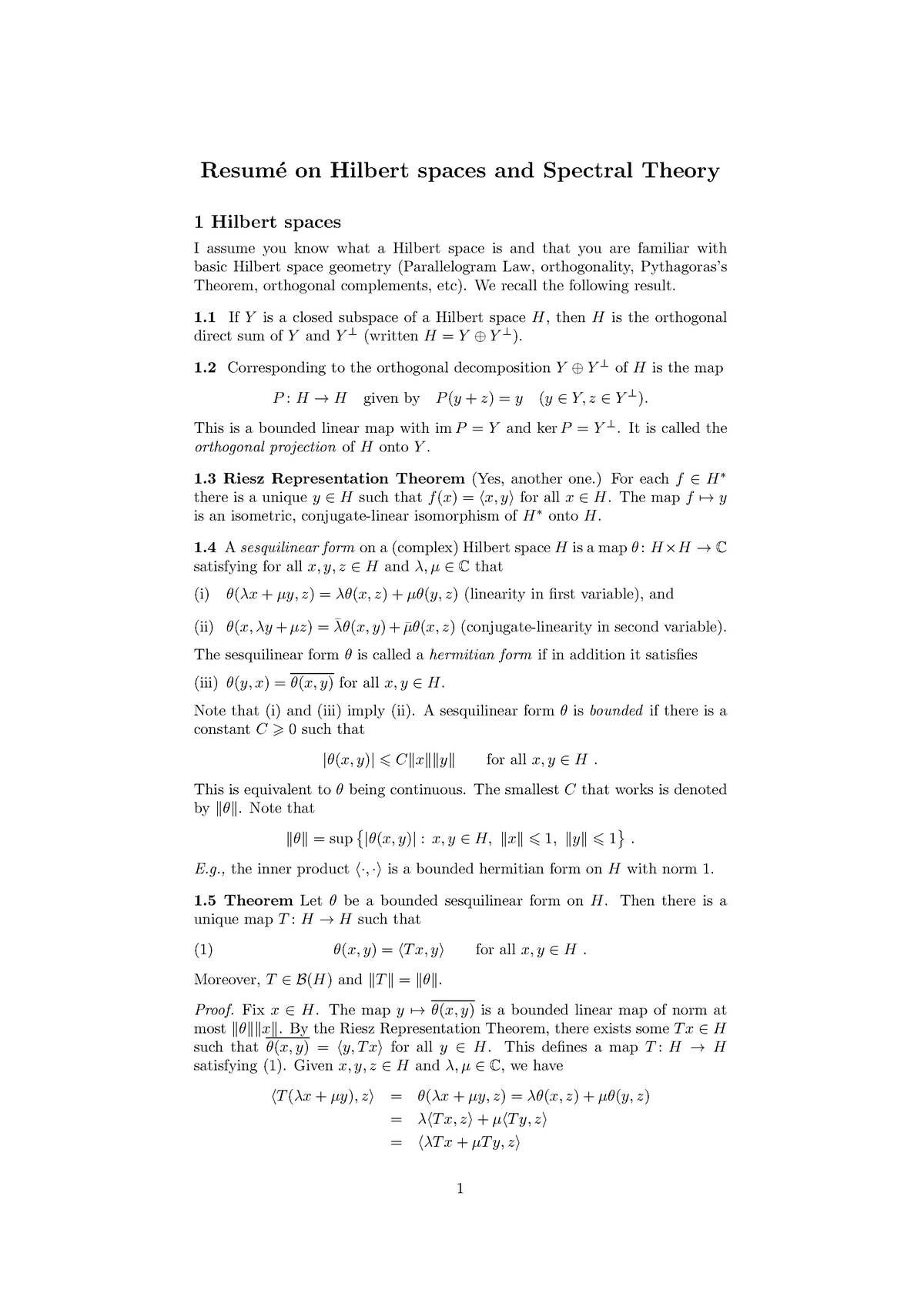 Notes Hilbert Spaces And Spectral Theory Studocu