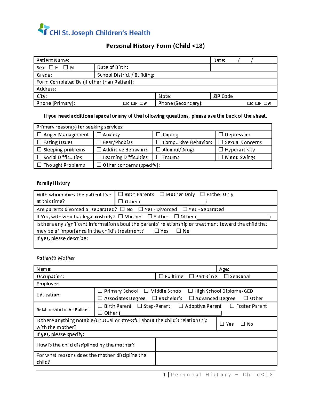 Personal-History-Form - Personal History Form (Child