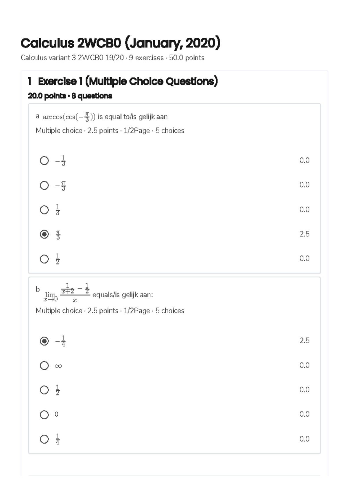 2WCB0 Jan 2020sol - Solutions To Final Exam 2020 - Calculus 2WCB0 ...