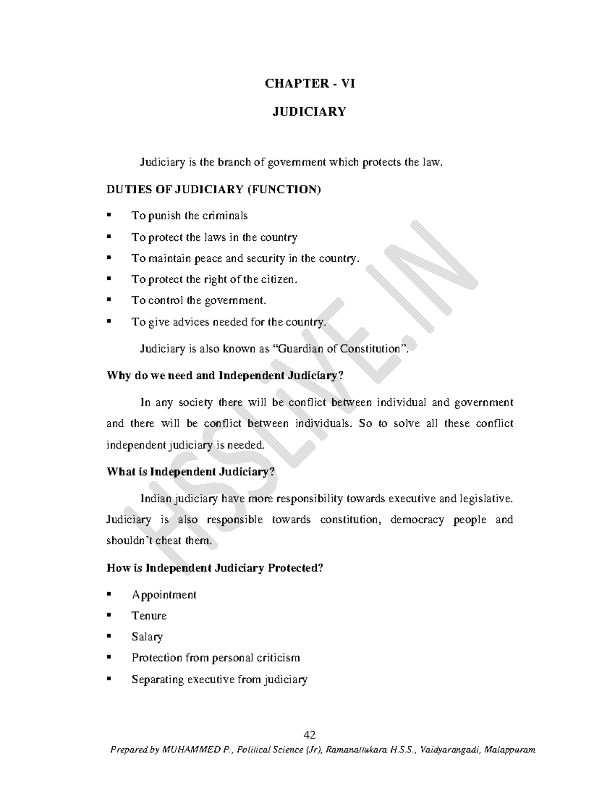 Hsslive XI Politics Muhammed Ch6 - 42 CHAPTER - VI JUDICIARY Judiciary ...