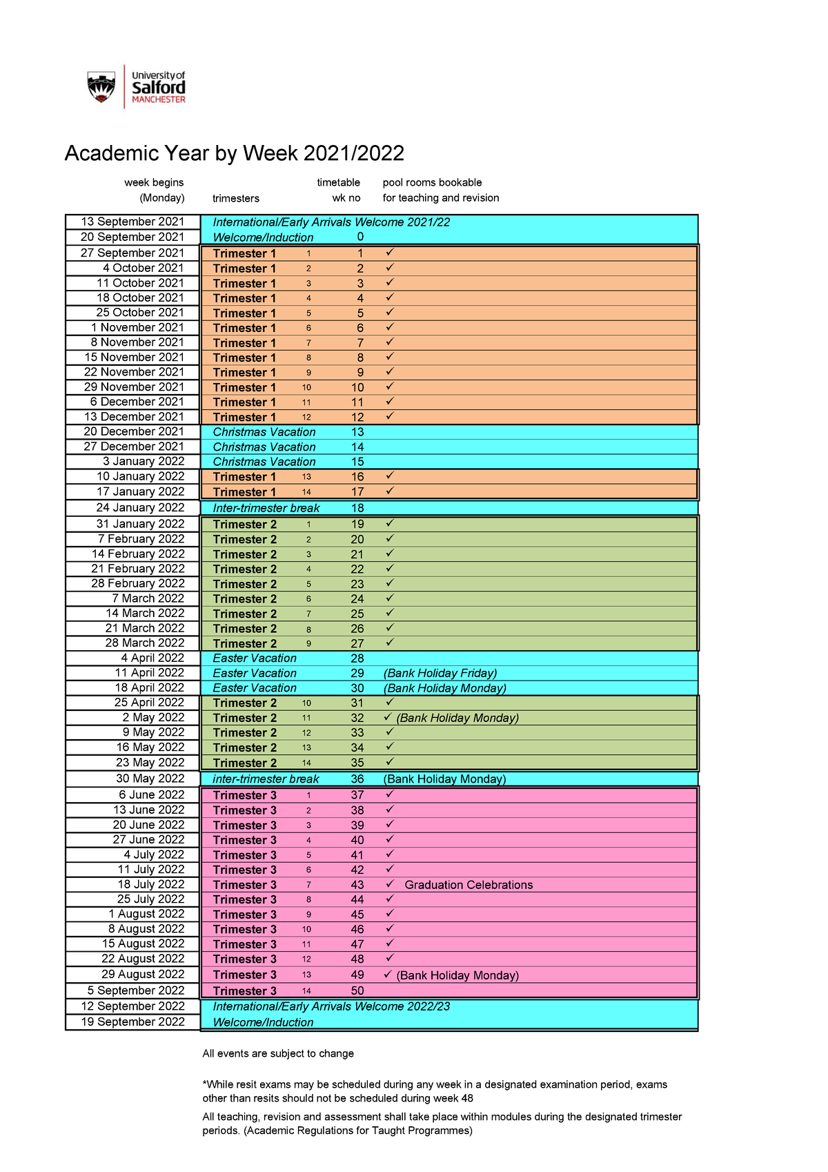 Academic Year by Week 20212022 without exams trimesters