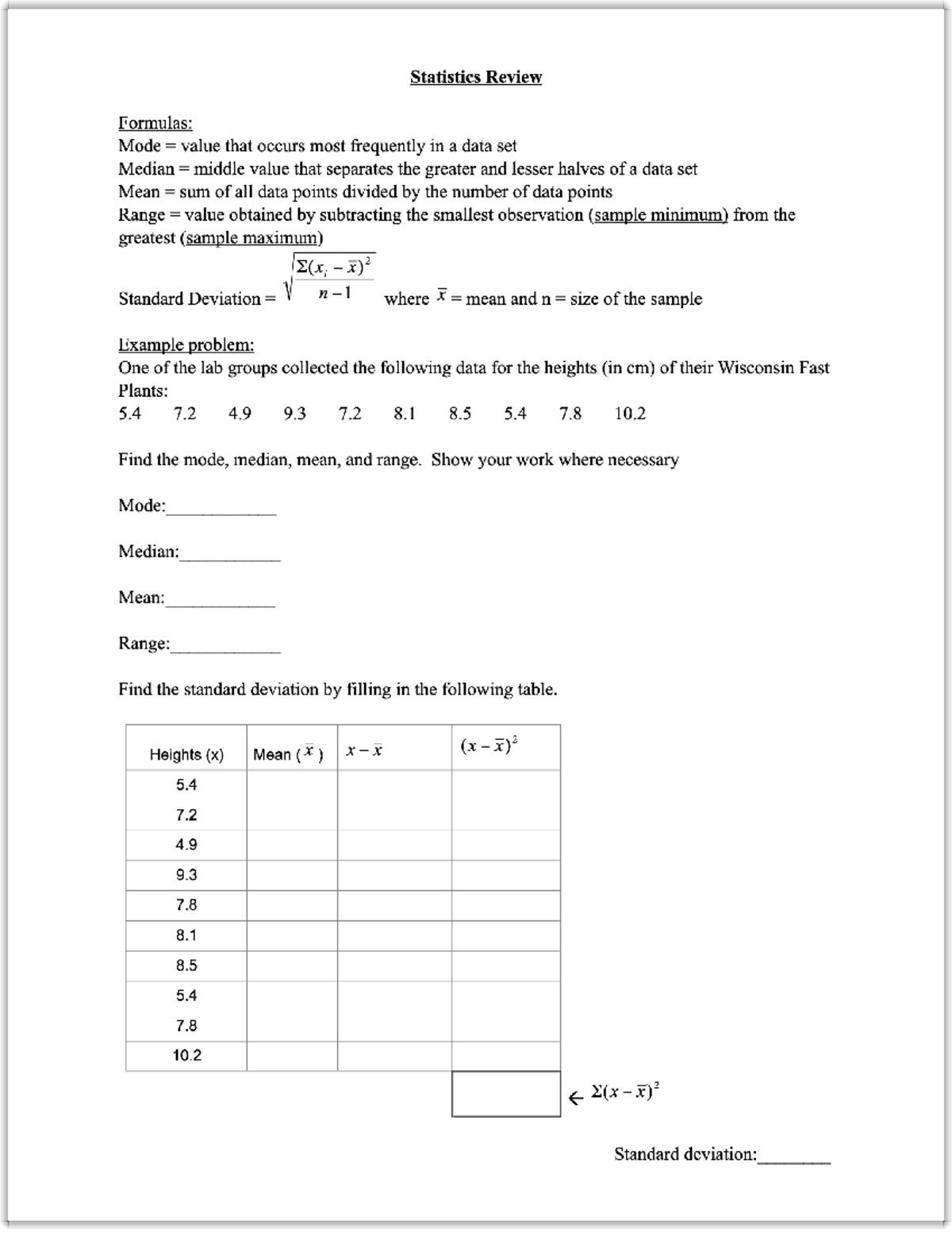 Biology Statistics Worksheet 1 - MATH 1113 - Studocu