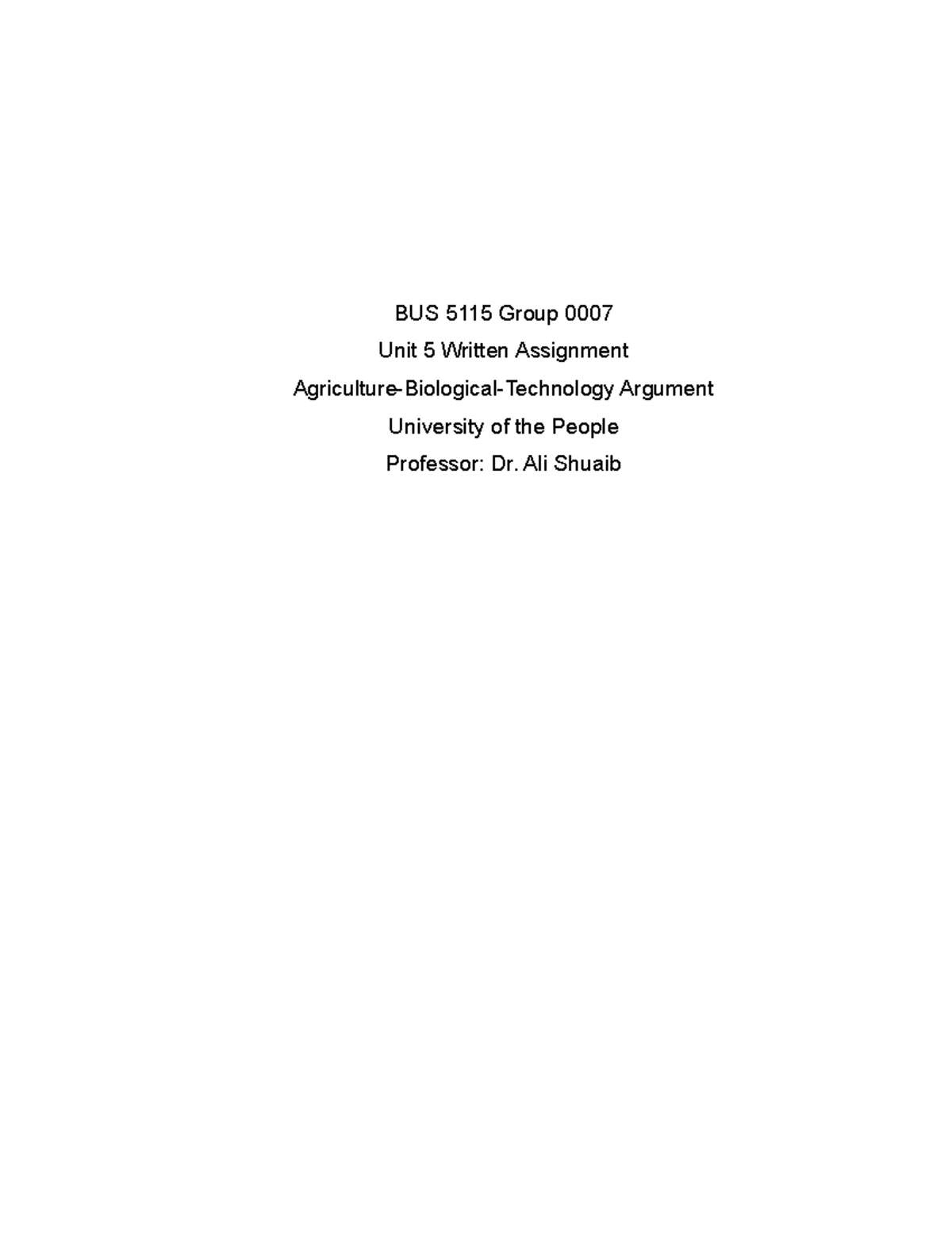 BUS 5115 Unit 5 Written Assignment - BUS 5115 Group Unit 5 Written ...