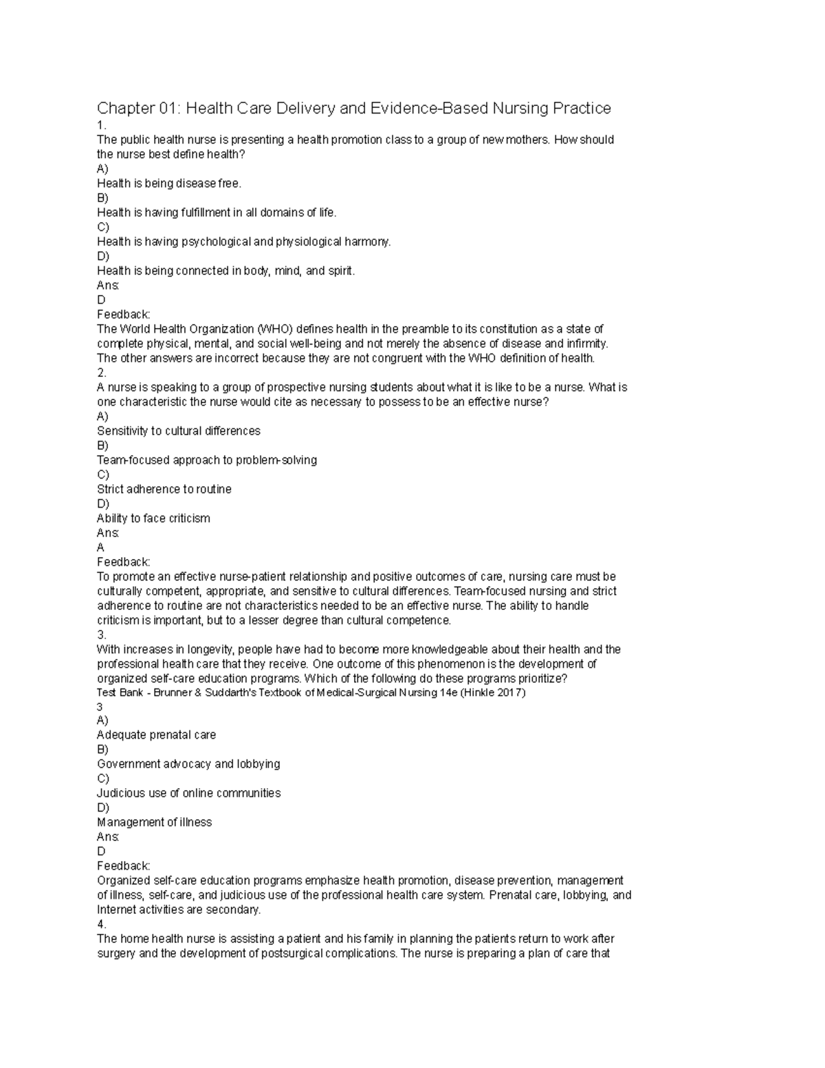 Chapter 01 Health Care Delivery and Evidence-Based Nursing Practice ...