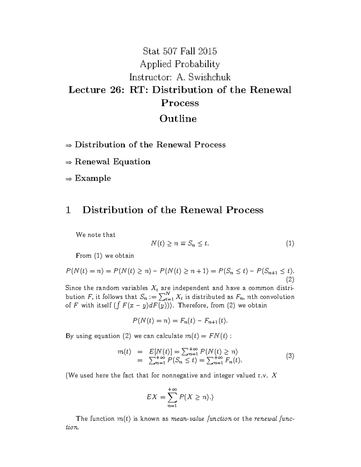 Introduction to Stochastic Processes - Lecture notes - stat507 26 - 30 ...