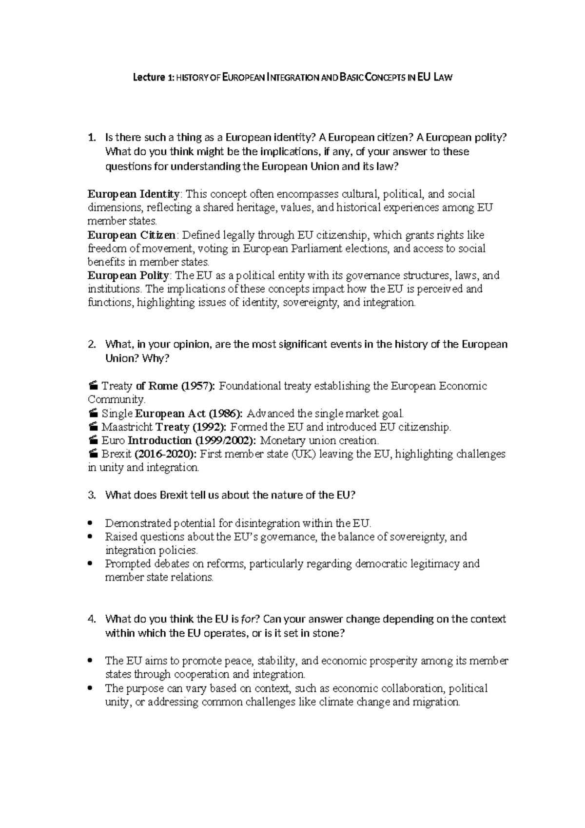 Lecture 1 - Lecture 1: HISTORY OF EUROPEAN INTEGRATION AND BASIC ...