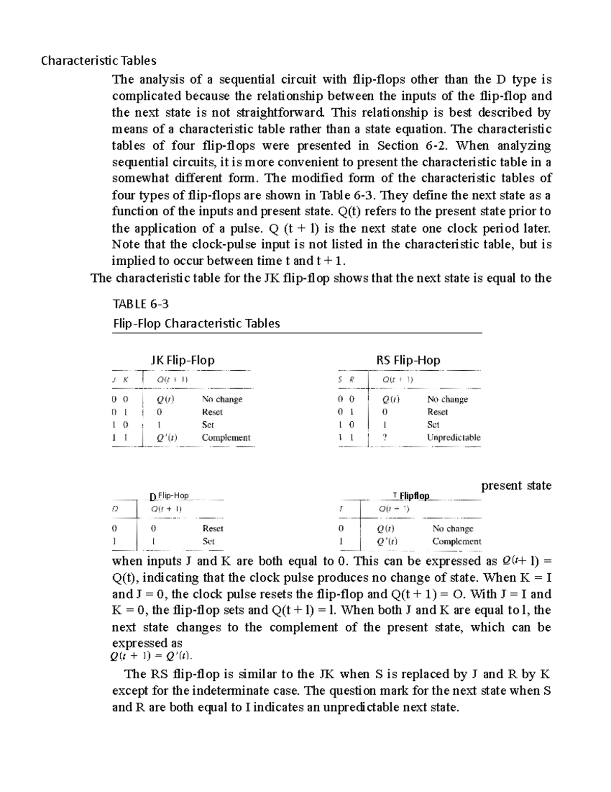 Characteristic Tables This Relationship Is Best Described By Means Of