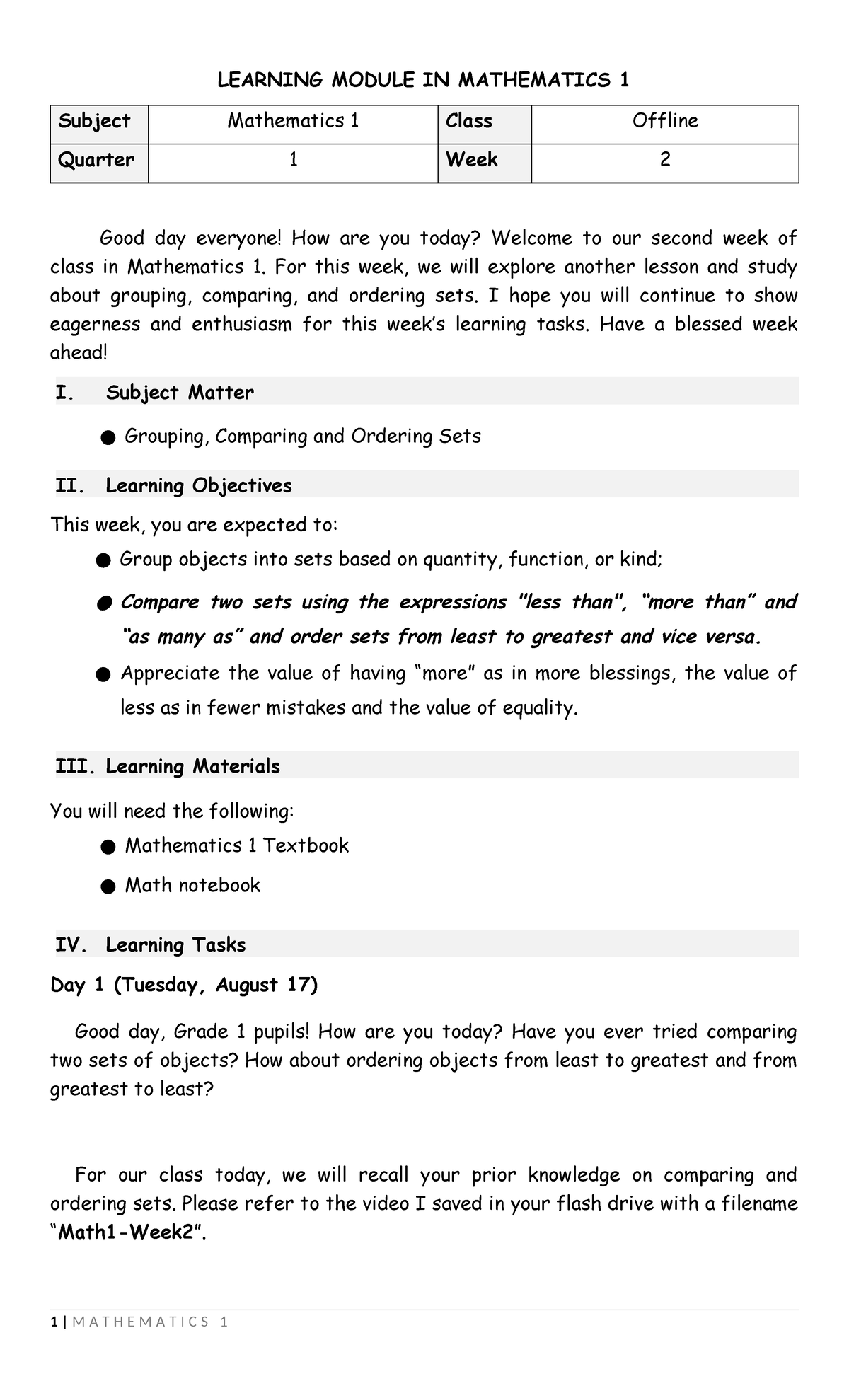 MATH1- 1Q- WK2 - SAMPLE LEARNING MODULE IN MATHEMATICS 1 - LEARNING ...