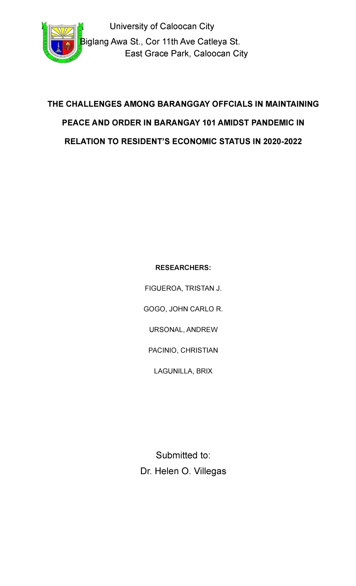 Thesis Group 5 Section B-Final-2 - Biglang Awa St., Cor 11th Ave ...