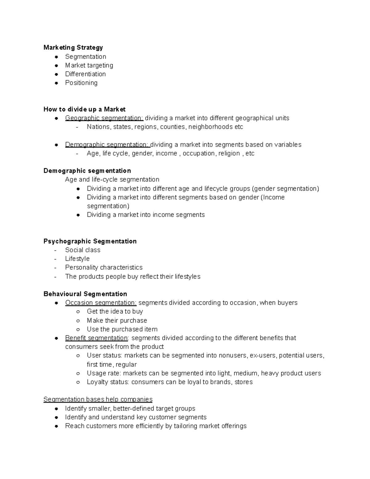CH 6 BUSI2204 - notes - Marketing Strategy Segmentation Market ...