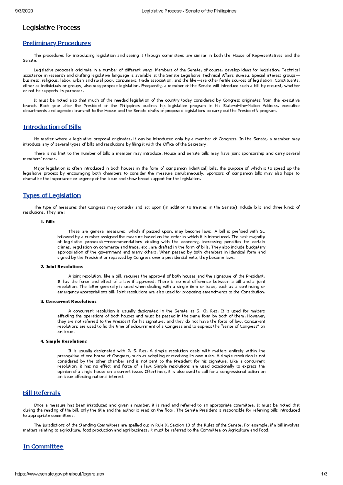 Legislative Process Senate of the Philippines gov/about/legpro.asp 1/ Legislative Process