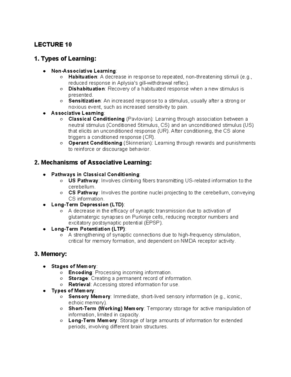 Midterm 3 - LECTURE 10 1. Types of Learning: Non-Associative Learning ...