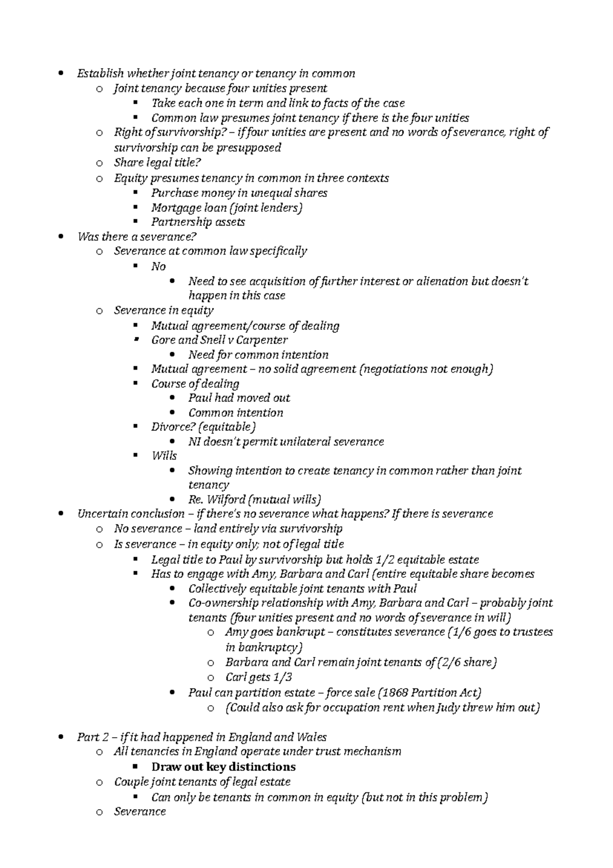 Problem question plan - Establish whether joint tenancy or tenancy in ...