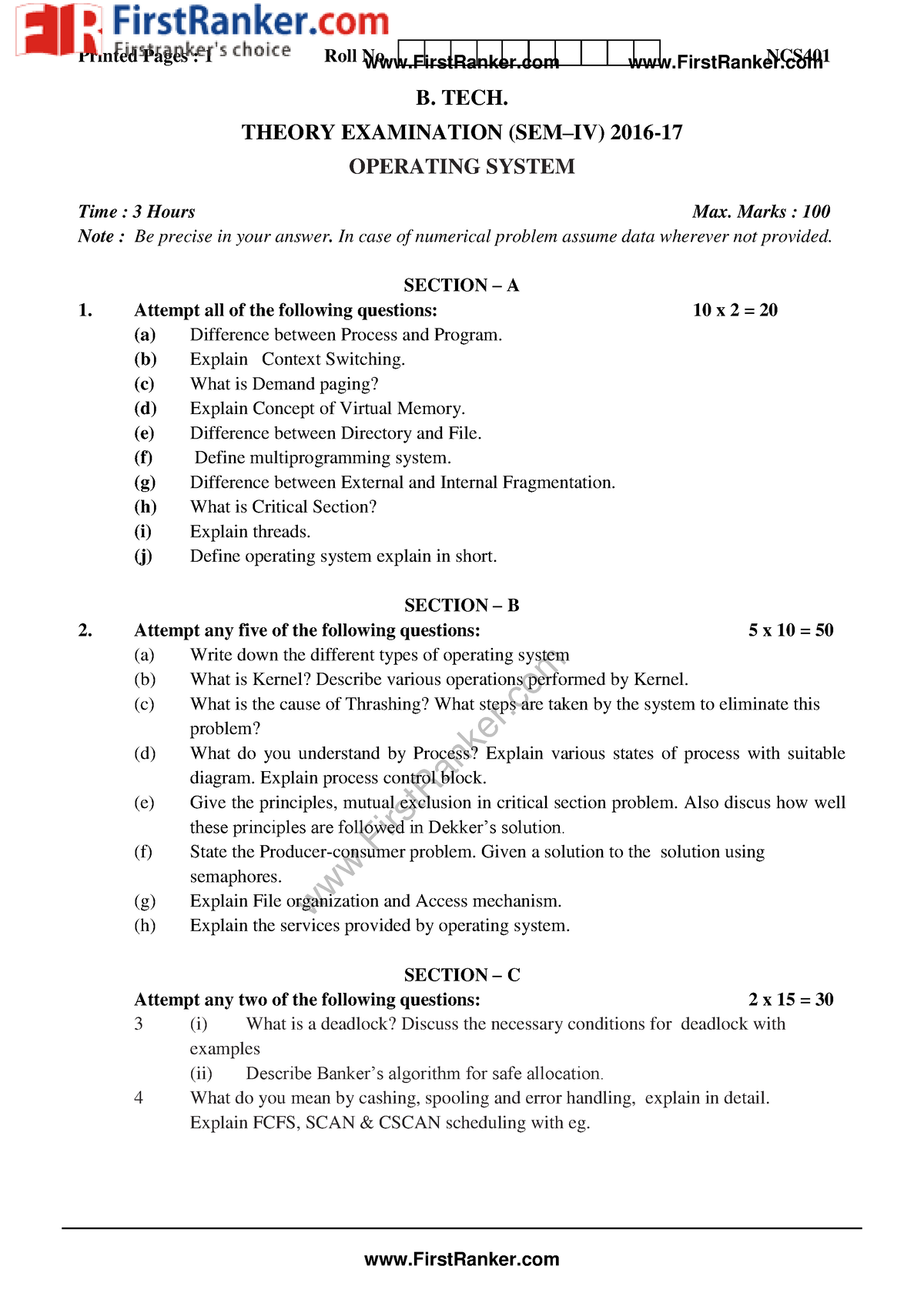 Os 2016-17 - Question Paper 2016-17 - FirstRanker Printed Pages : 1 ...