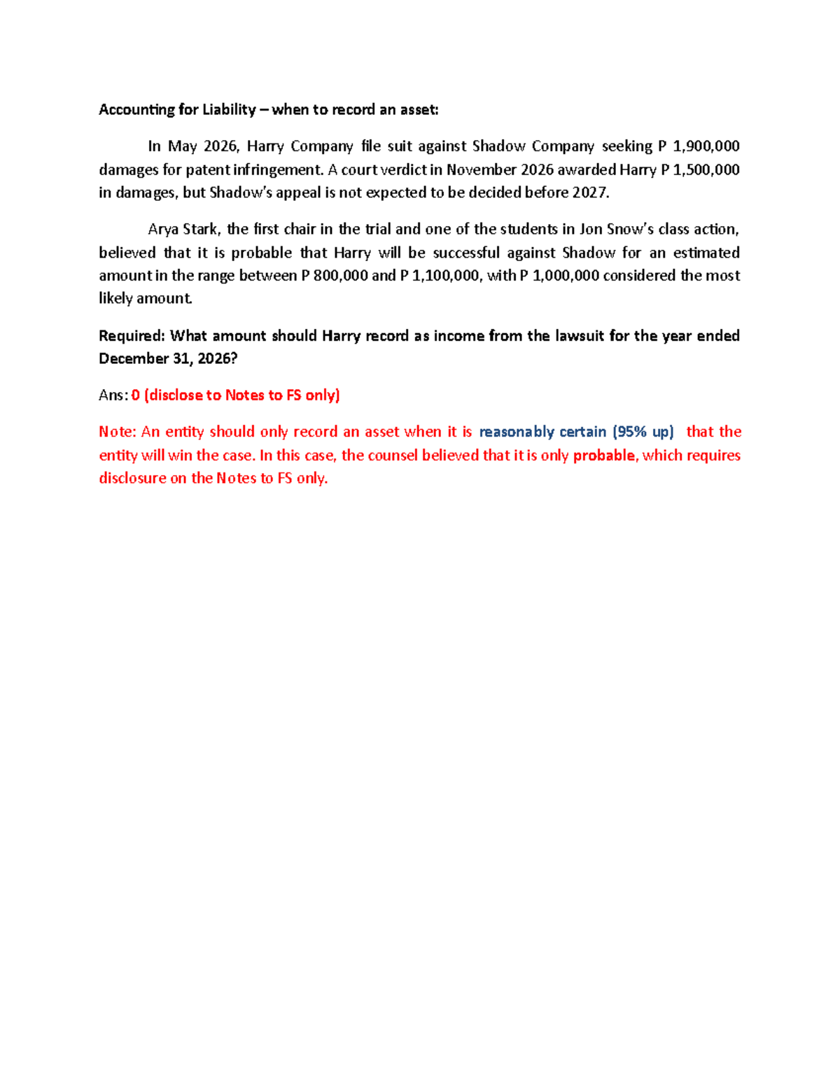 Accounting for Liab, recording an asset - Accounting for Liability ...
