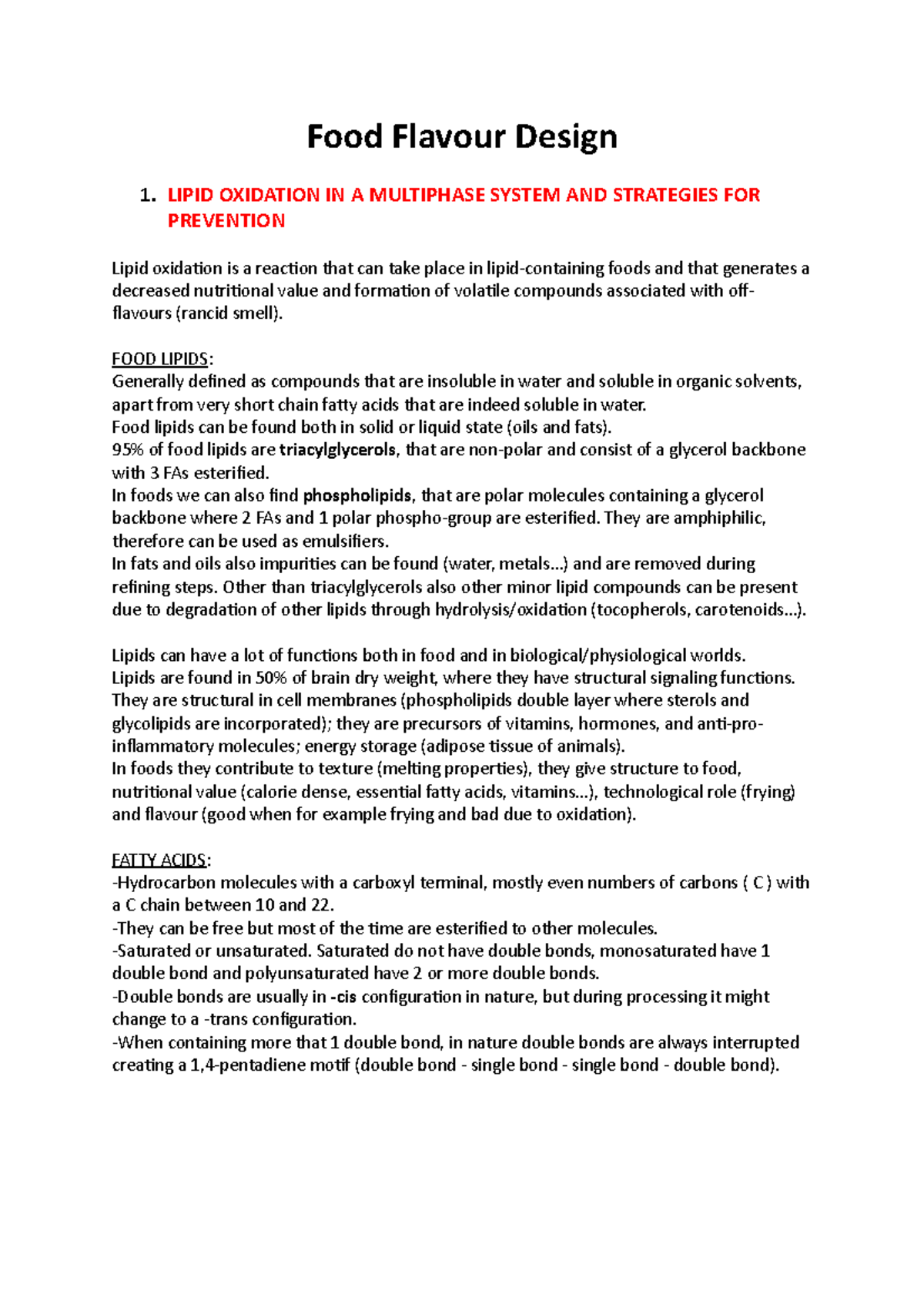 Food Flavour Design Lecture notes Food Flavour Design 1. LIPID