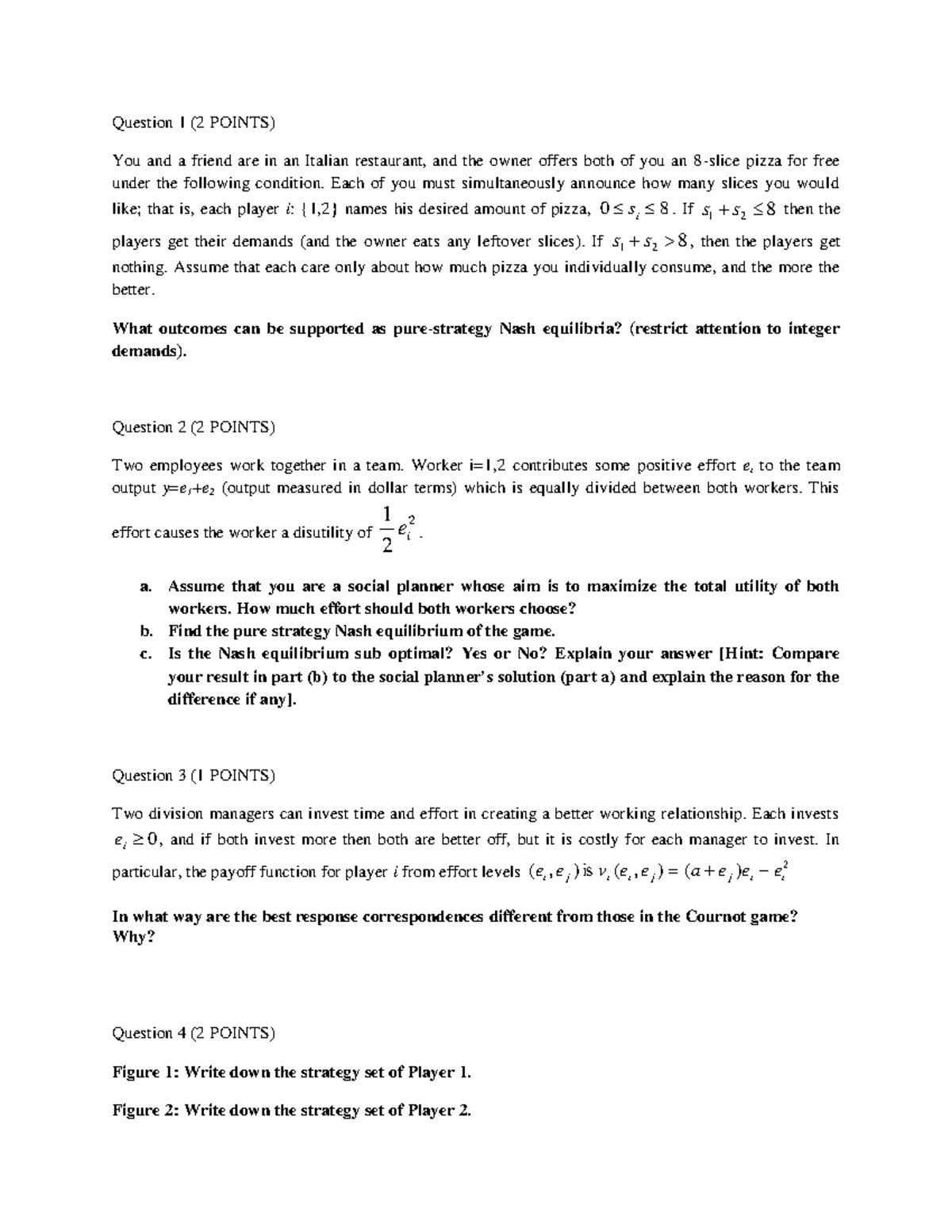 BITS T2 Question paper - Question 1 (2 POINTS) You and a friend are in ...