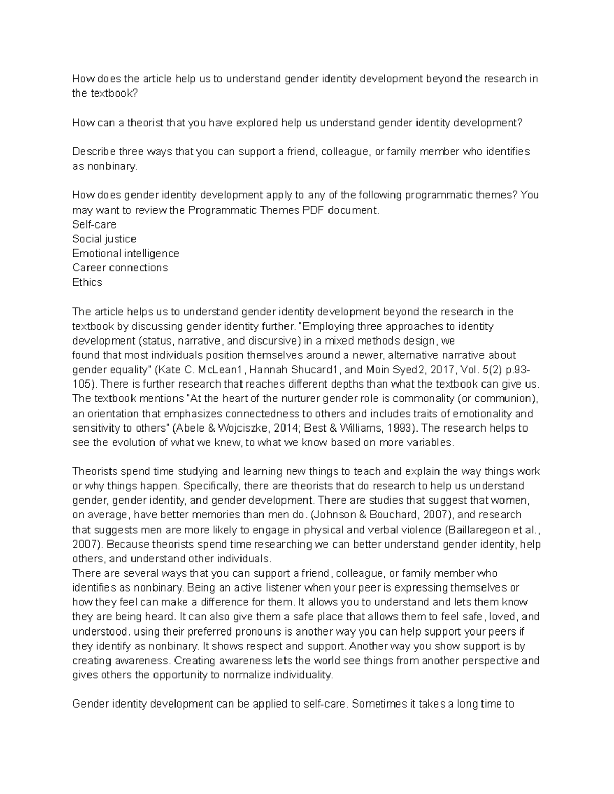 Lifespan dev disc 6 How does the article help us to understand gender