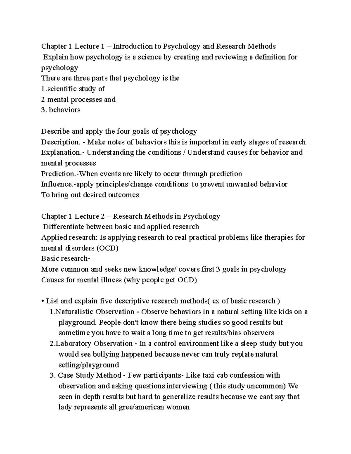 Psychology midterm review ch 1,6,2 - Chapter 1 Lecture 1 – Introduction ...