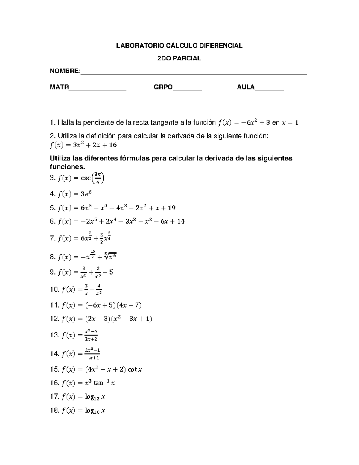 Laboratorio Cálculo Diferencial 2DO Parcial - LABORATORIO CÁLCULO ...
