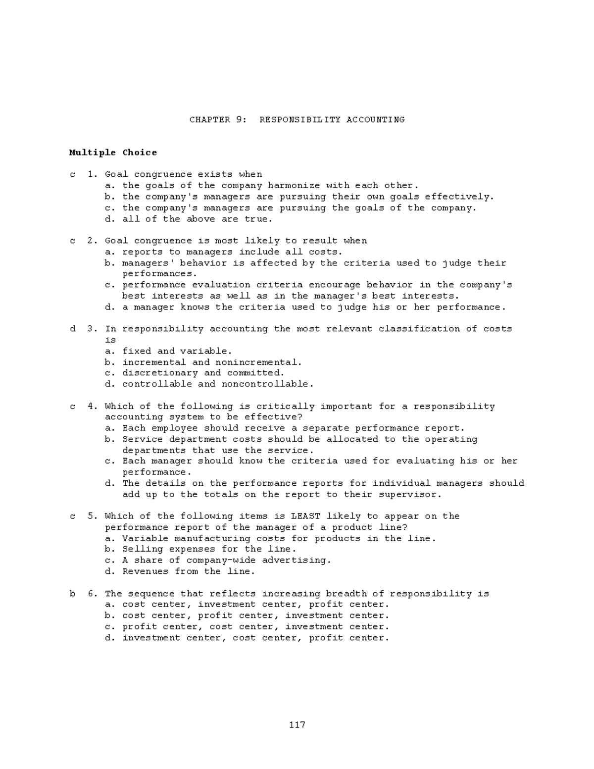 Tb ch09responsibilityaccounting CHAPTER 9 RESPONSIBILITY