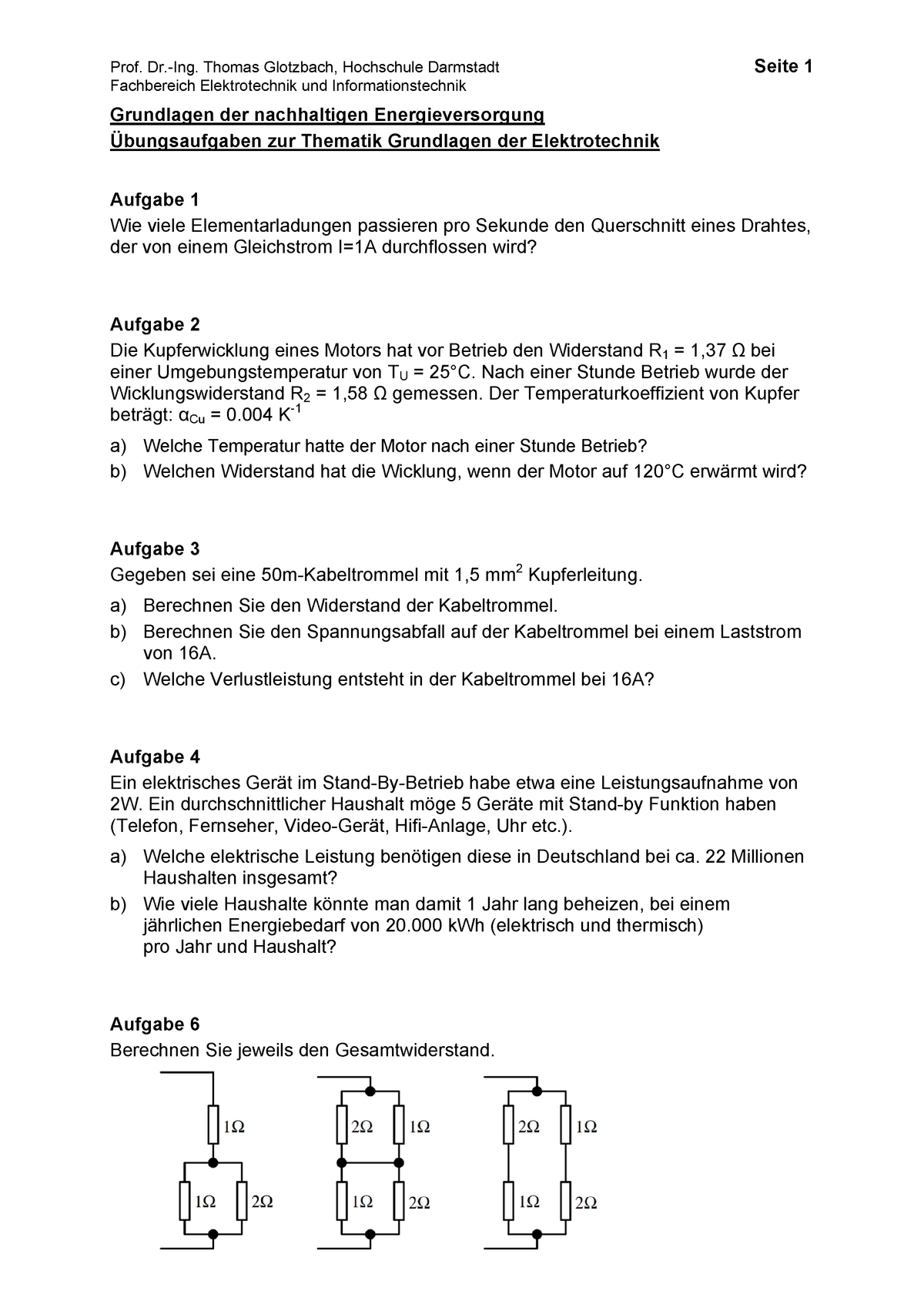 Grundlagen Der Elektrotechnik Übungen - Prof. Dr.-Ing. Thomas Glotzbach ...