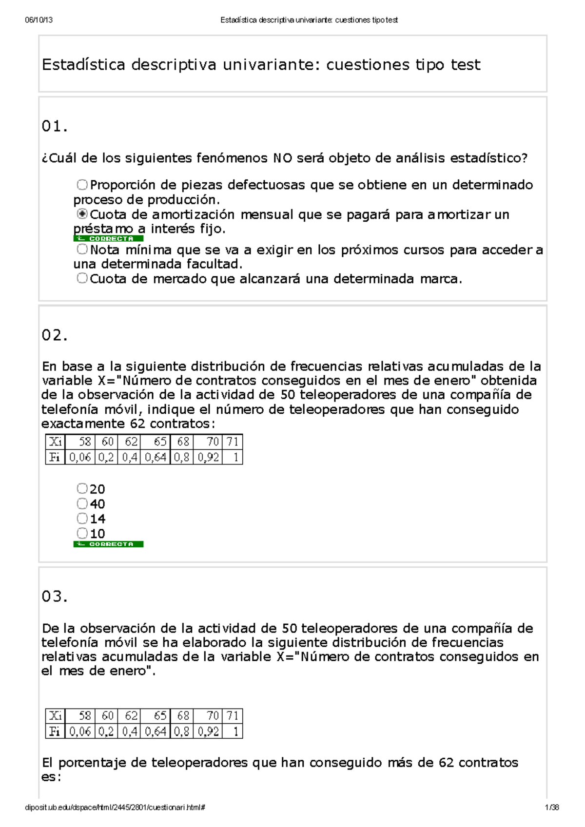 Estadística Descriptiva Univariante Cuestiones Tipo Test - ¿Cuál De Los ...