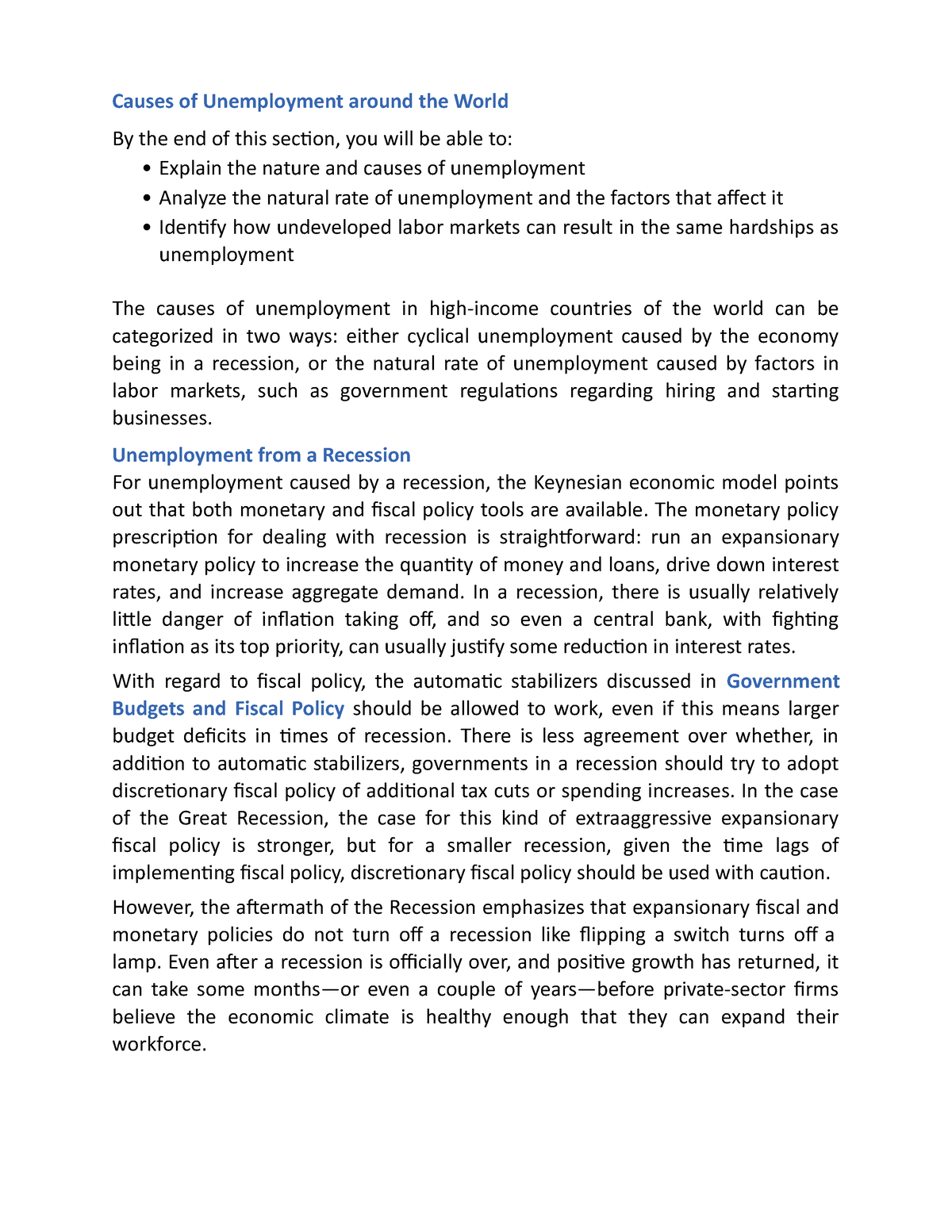 essay on causes of unemployment around the world