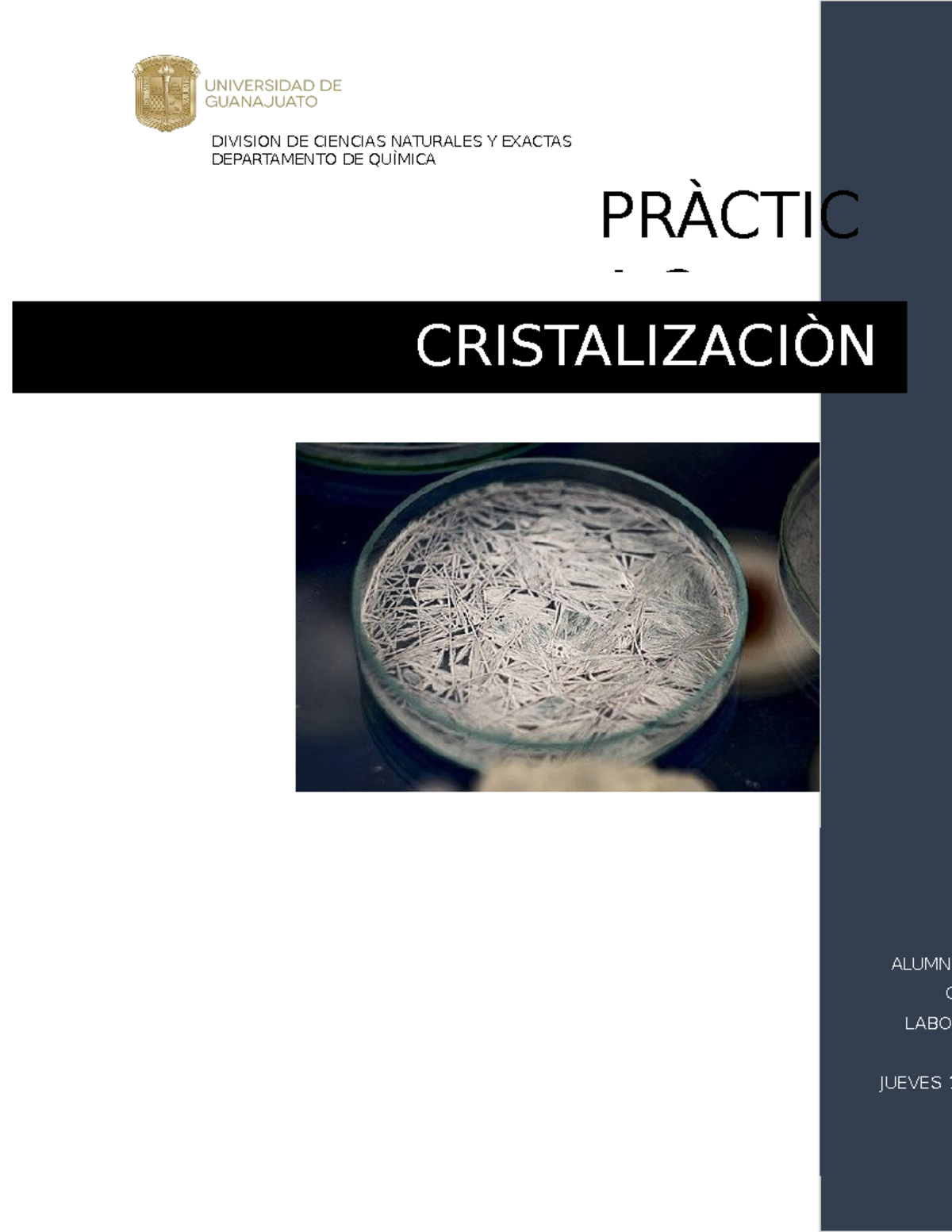 Pràctica 2 - Cristalizaciòn- Lab De Quimica Organica - DIVISION DE ...