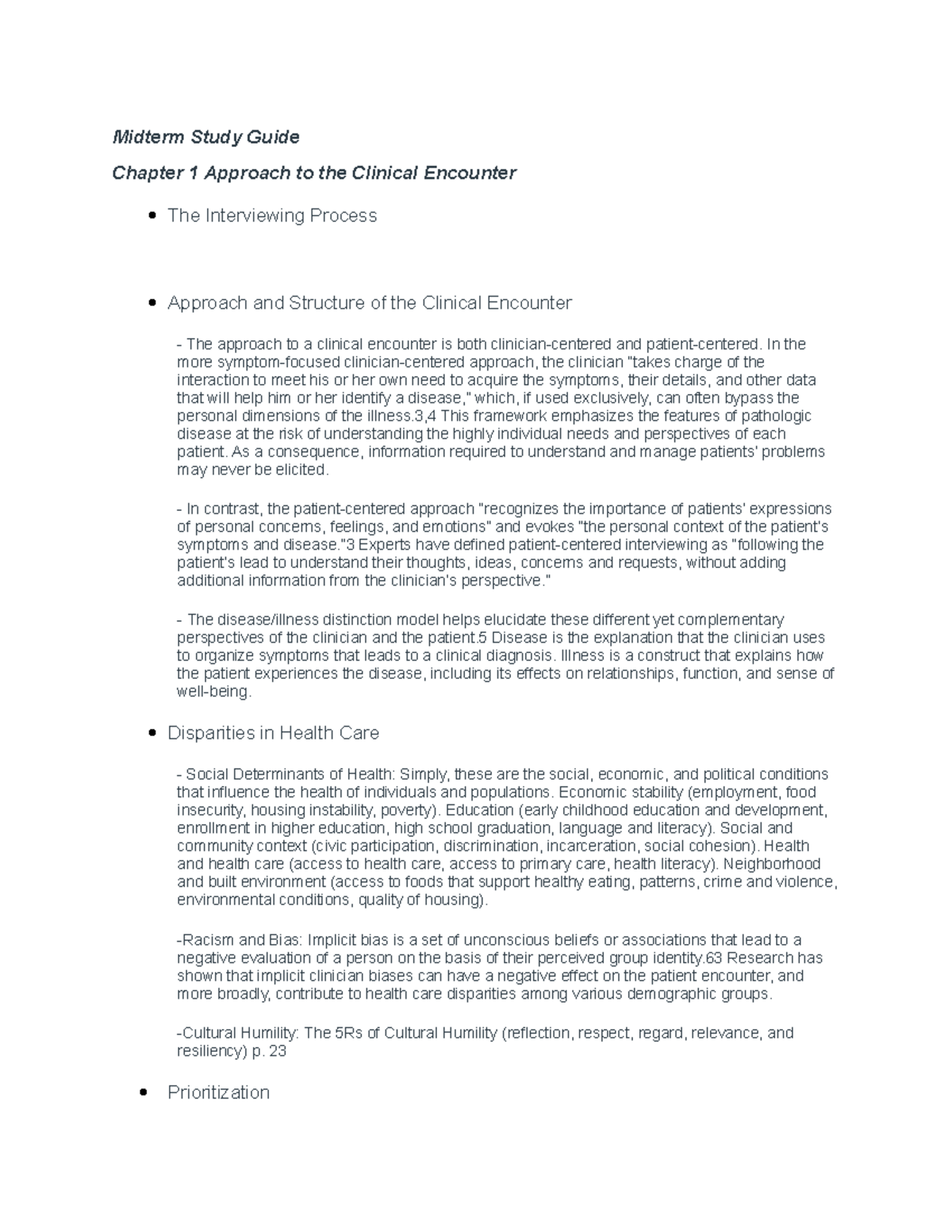 Midterm Study Guide - Midterm Study Guide Chapter 1 Approach to the ...