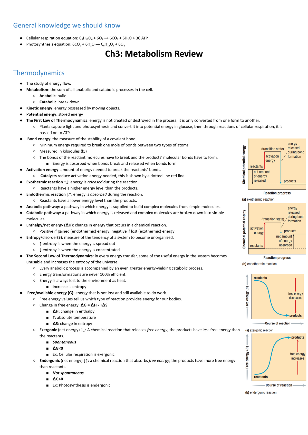 Ap Bio Unit Metabolism Cell Resp And Photosynthesis Review General Knowledge We Should