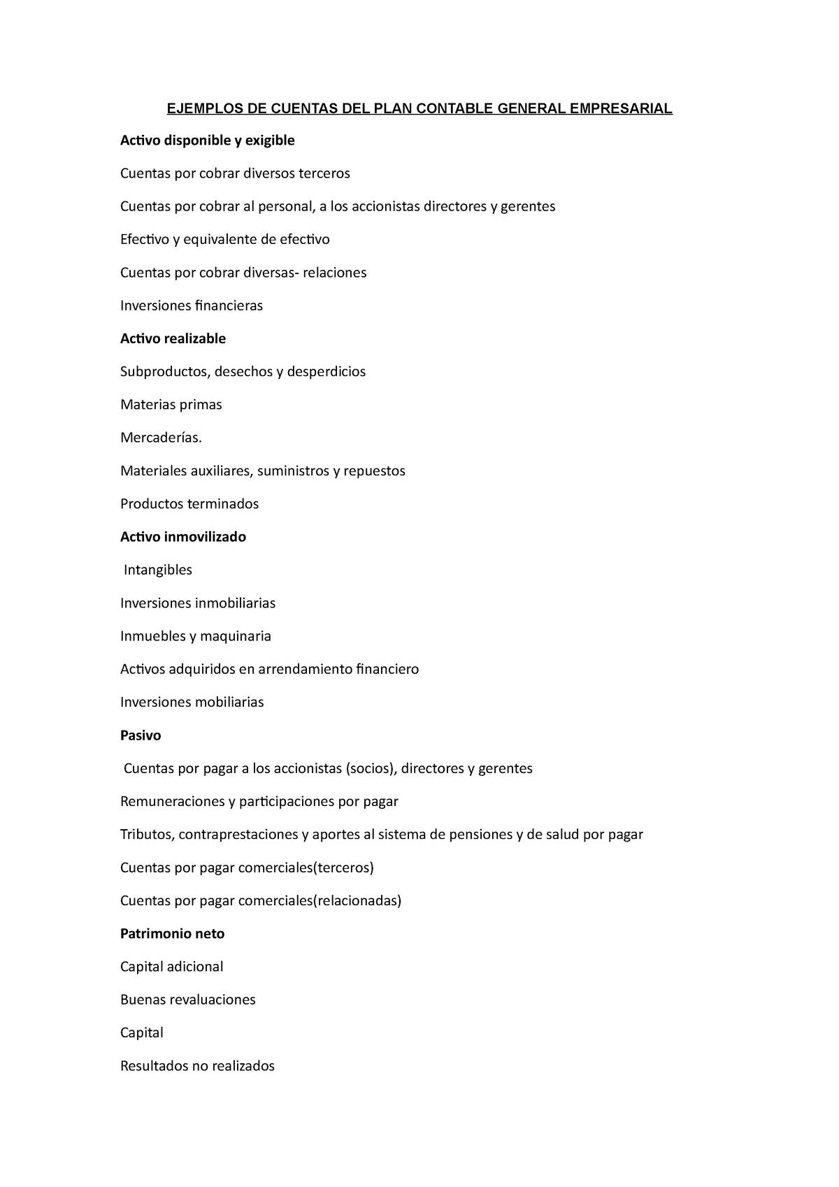 Ejemplos De Cuentas Del Plan Contable General Empresarial Ejemplos De