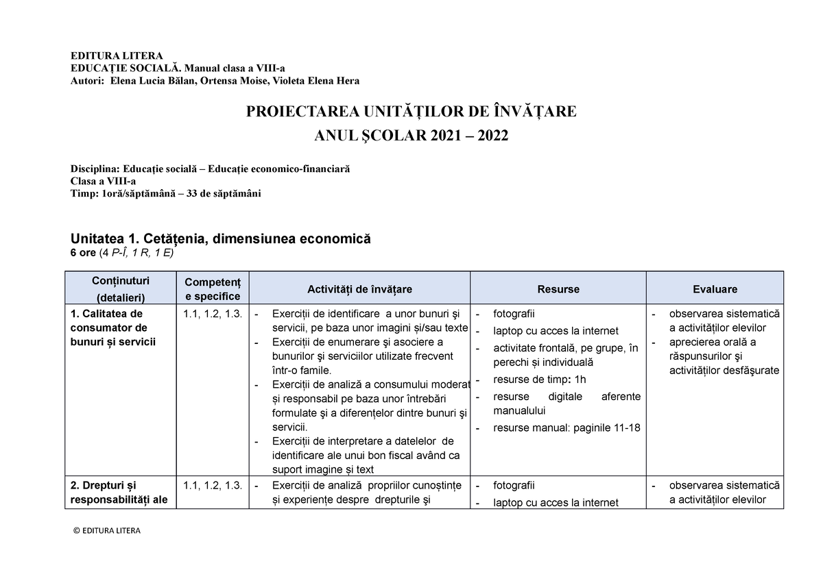 Proiectarea Unitatilor De Invatare Editura Litera - EDITURA LITERA ...