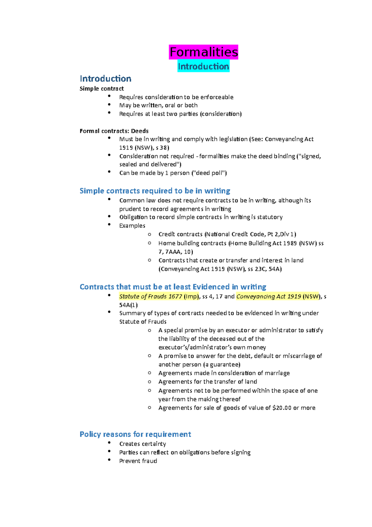 1.7 Formalities - Formalities Introducion Introducion Simple contract ...