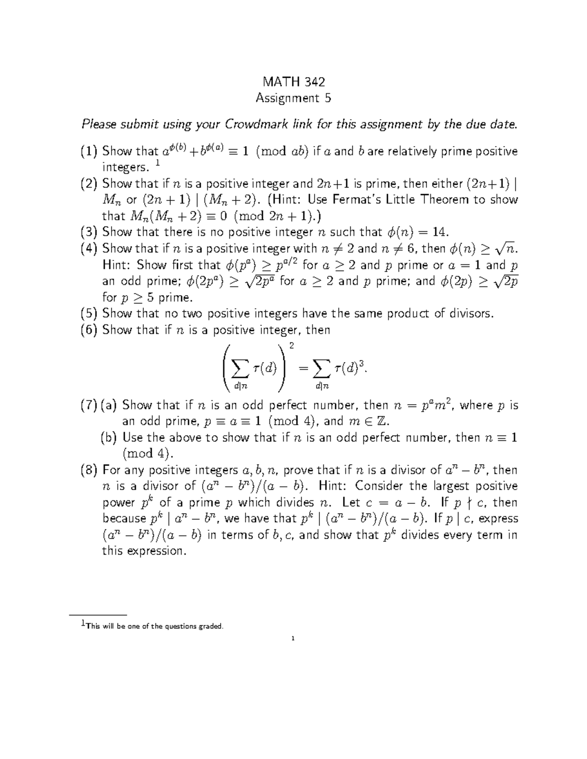 Assig 5 - 222www - MATH 342 Assignment 5 Please submit using your ...