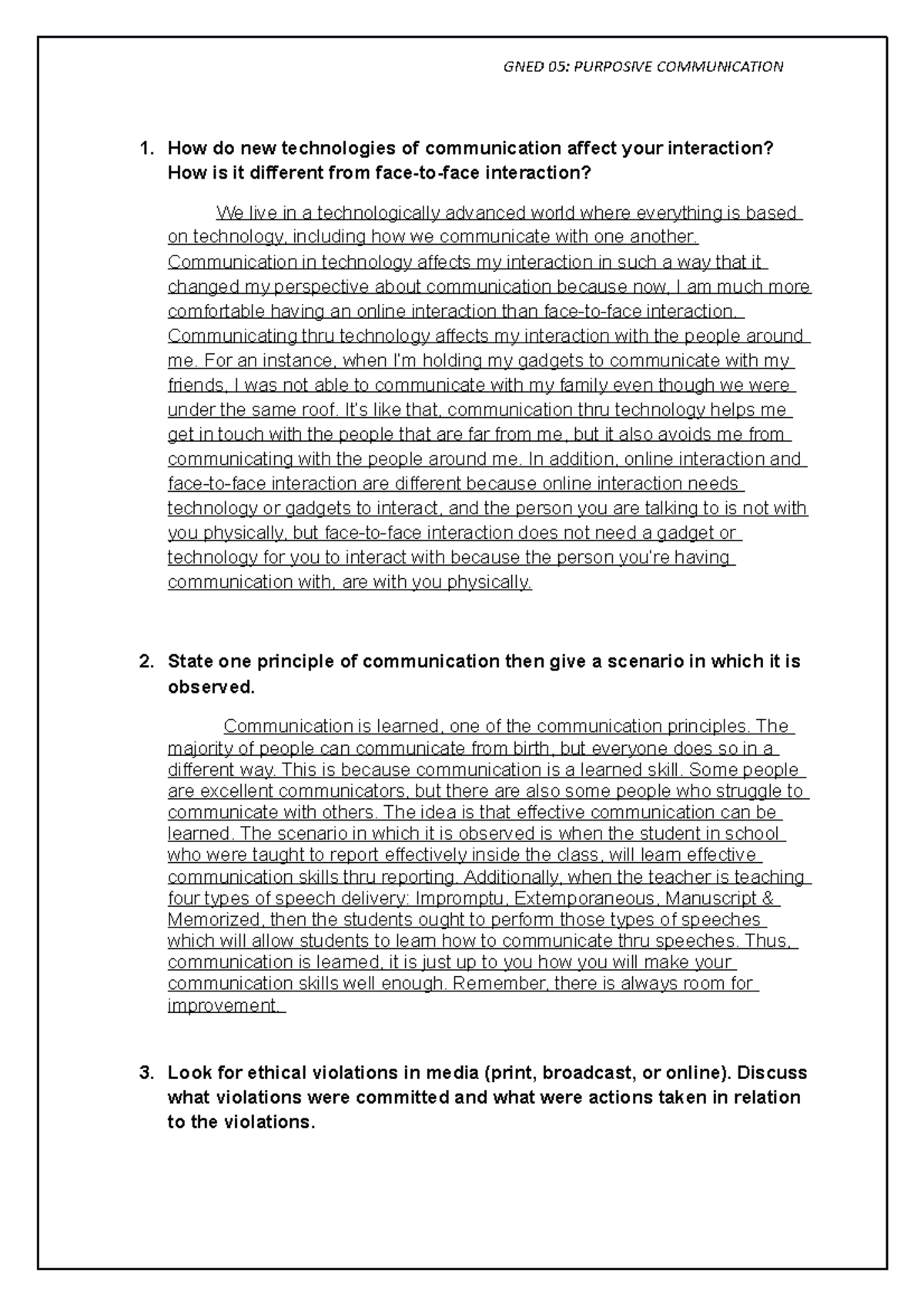 Purposive COM - GNED 05: PURPOSIVE COMMUNICATION 1. How do new ...