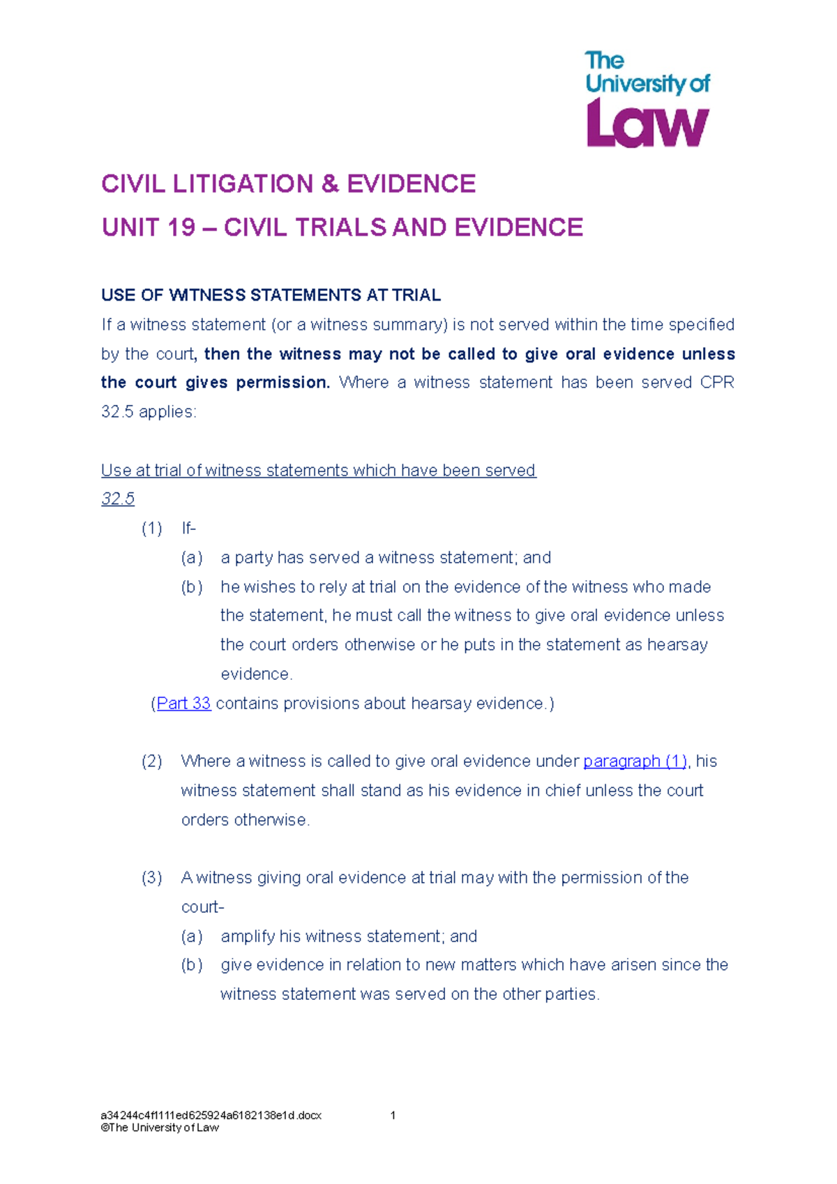 2. Civil Trials And Evidence Doc - CIVIL LITIGATION & EVIDENCE UNIT 19 ...