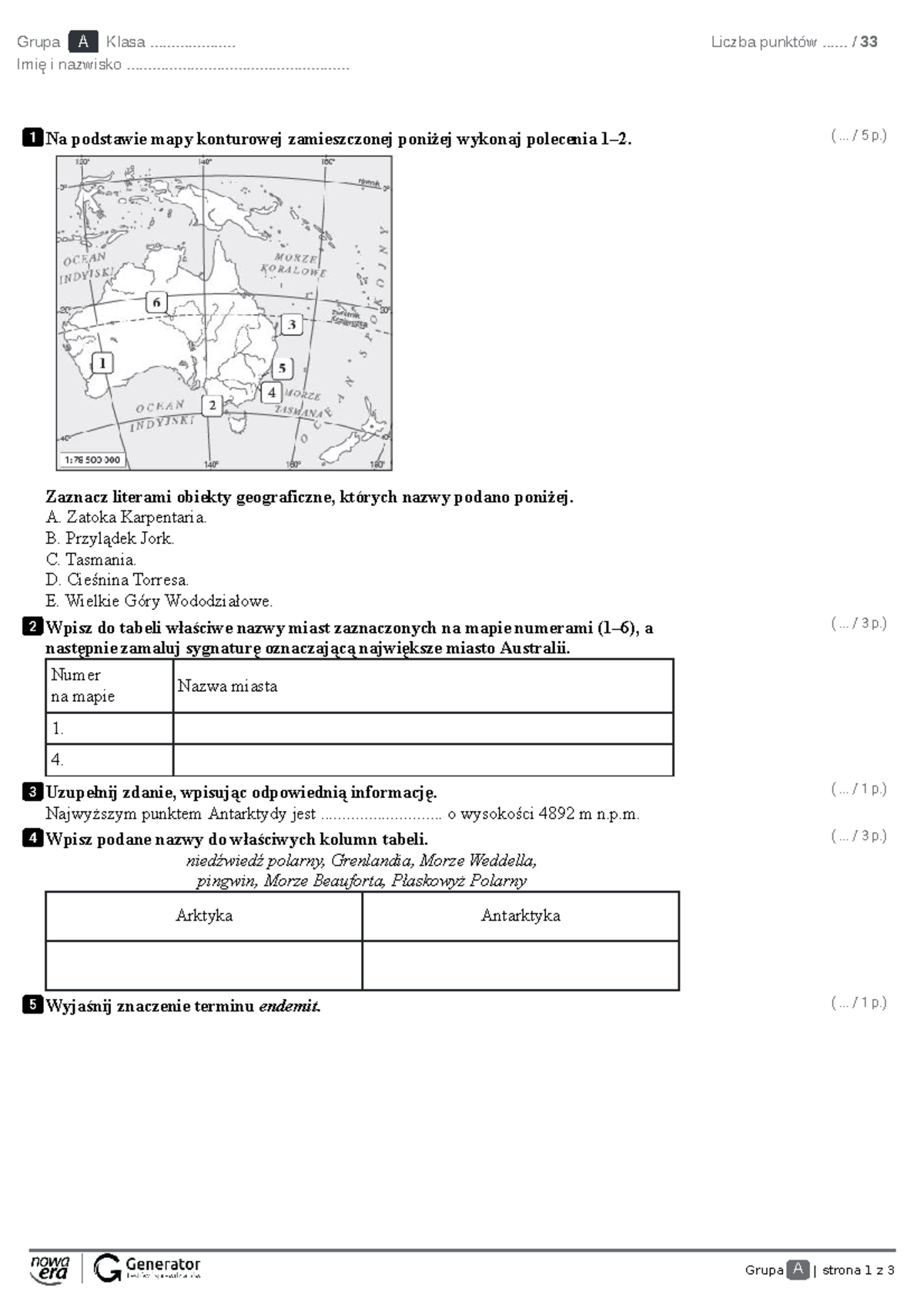 Sprawdzian Z Geografii Australia I Jej Obszary www.studocu.com