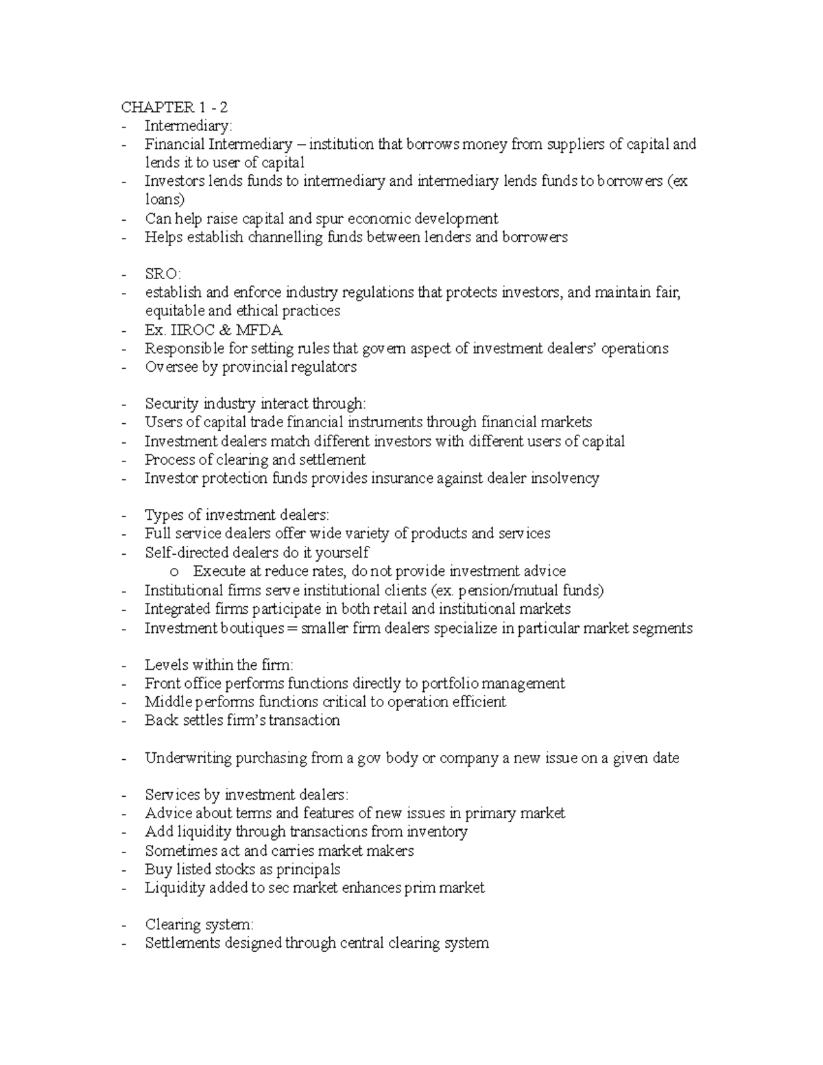 Csc - Security Analysis Chapter Notes - Chapter 1 - 2 Intermediary 