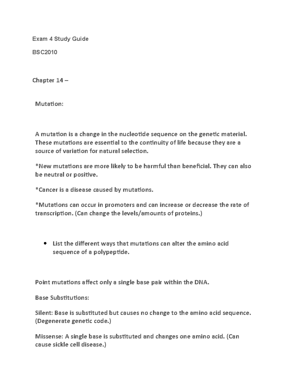 Carlos Guide - lecture notes for exam 1 - Exam 4 Study Guide BSC ...