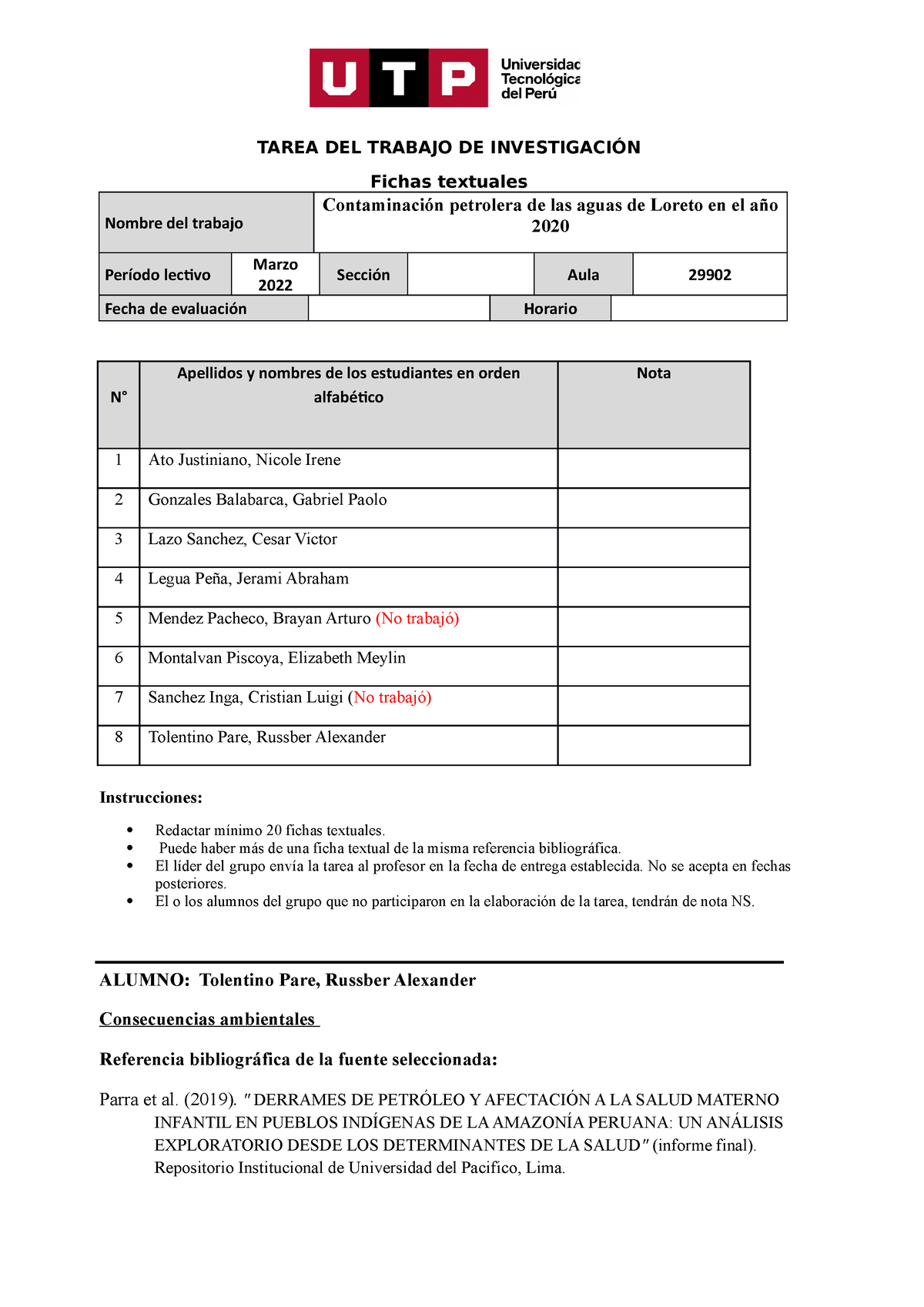 Formato De Entrega De Tarea De Fichas Textuales Docx TAREA DEL