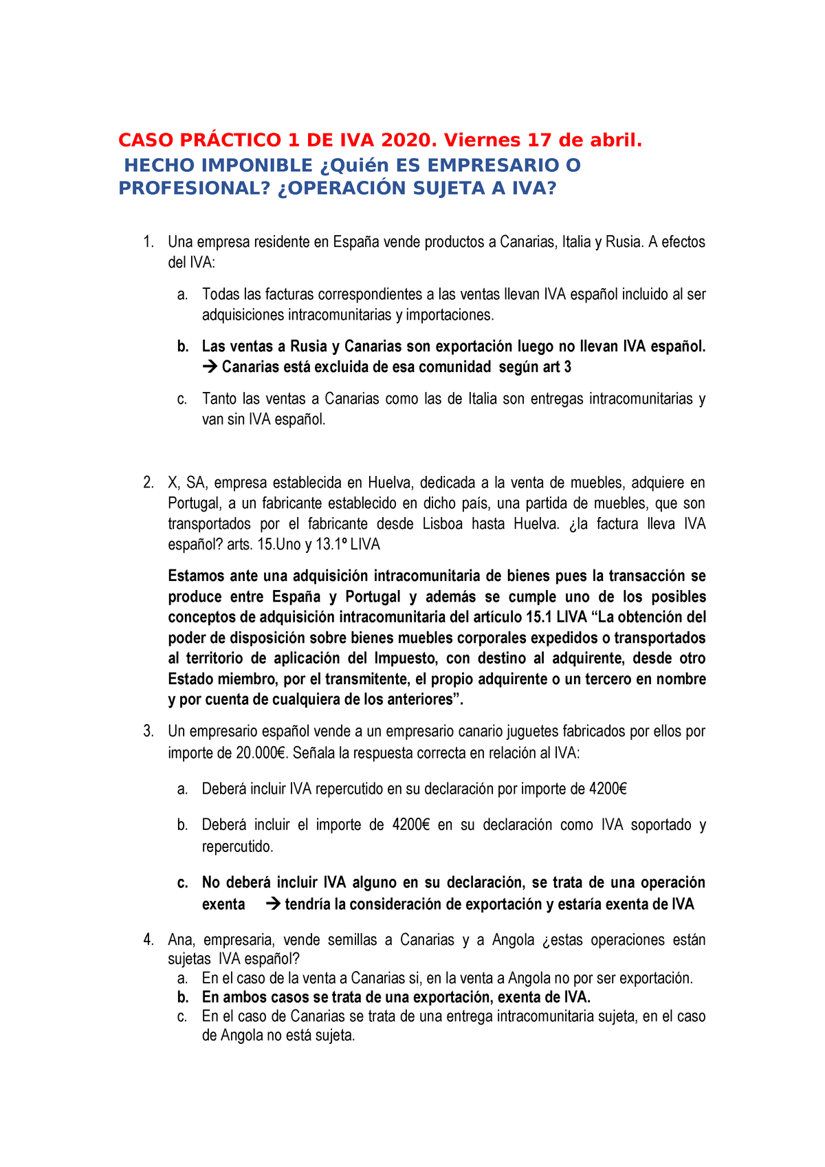 Caso Practico 1 De Iva Caso Pr Ctico De Iva Viernes 17 De Abril Hecho Studocu