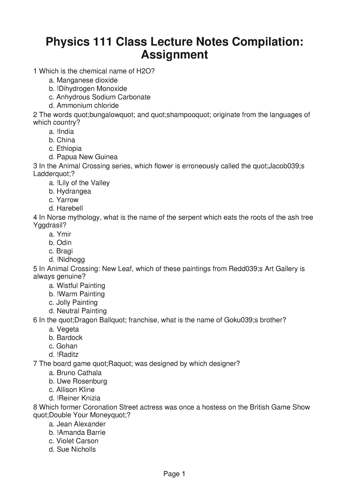 Physics 111 Class Lecture Notes Compilation Lab Report 3 - Physics 111 ...