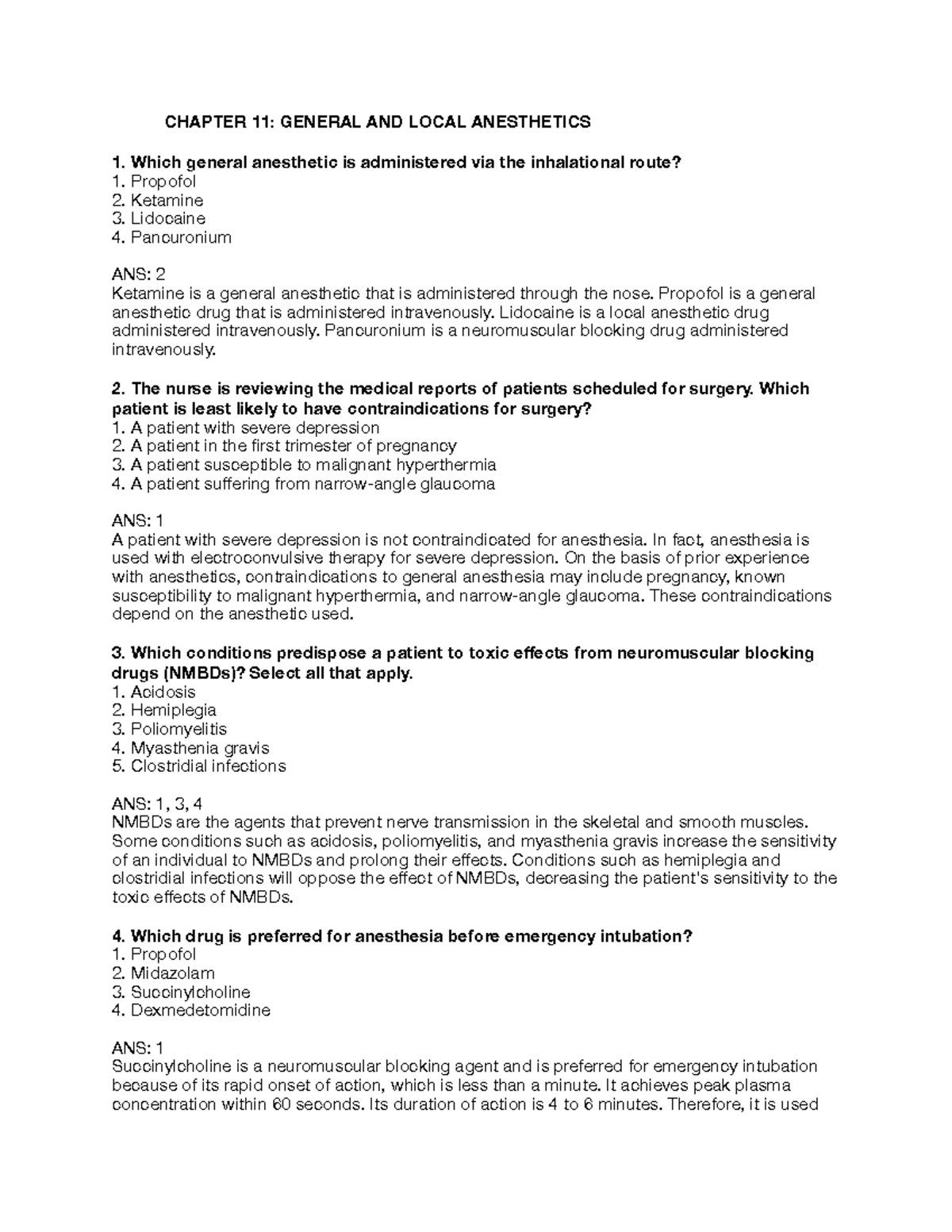 Pharm Chapter 11 Quizlet - CHAPTER 11: GENERAL AND LOCAL ANESTHETICS ...