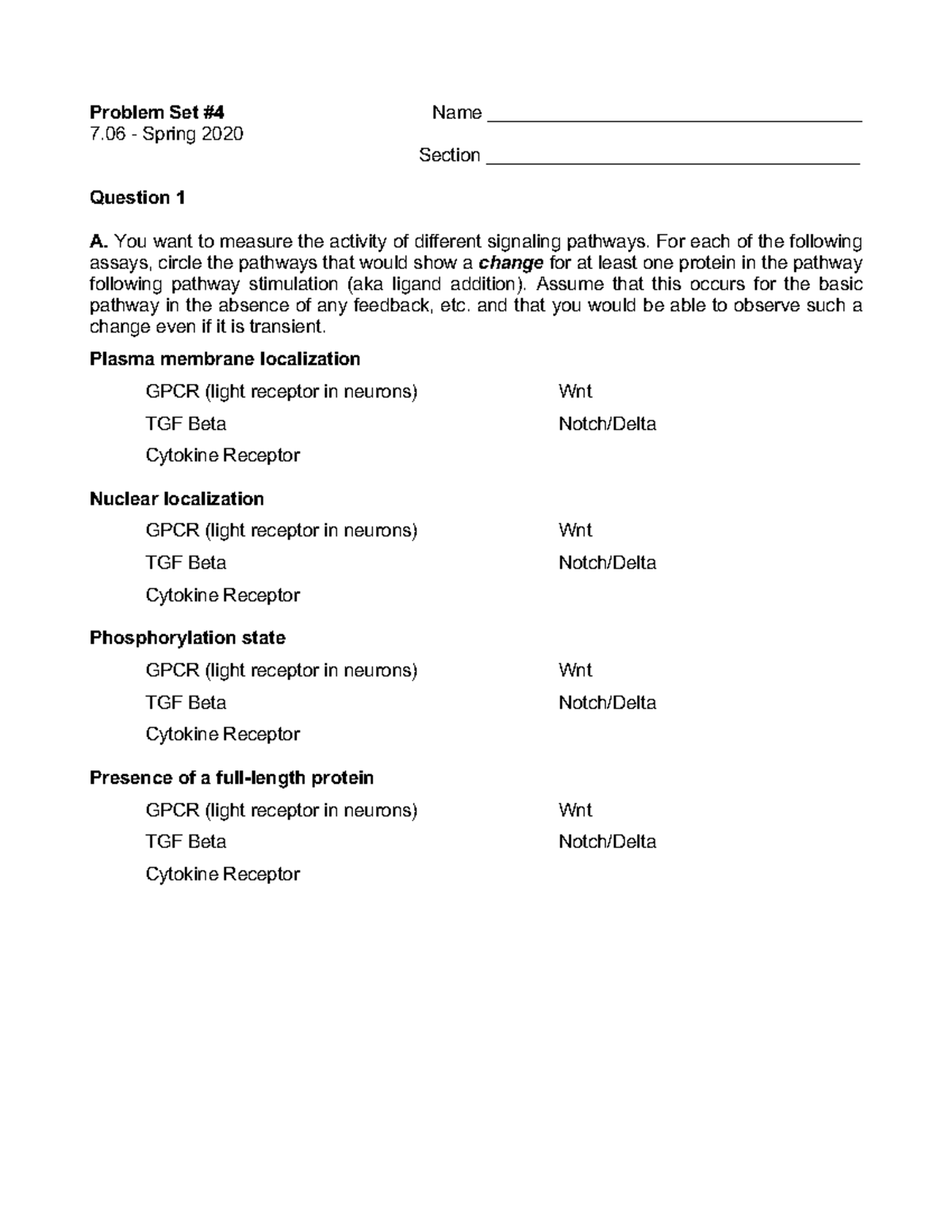 Questions on Problem Set 4 - Problem Set #4 Name ...