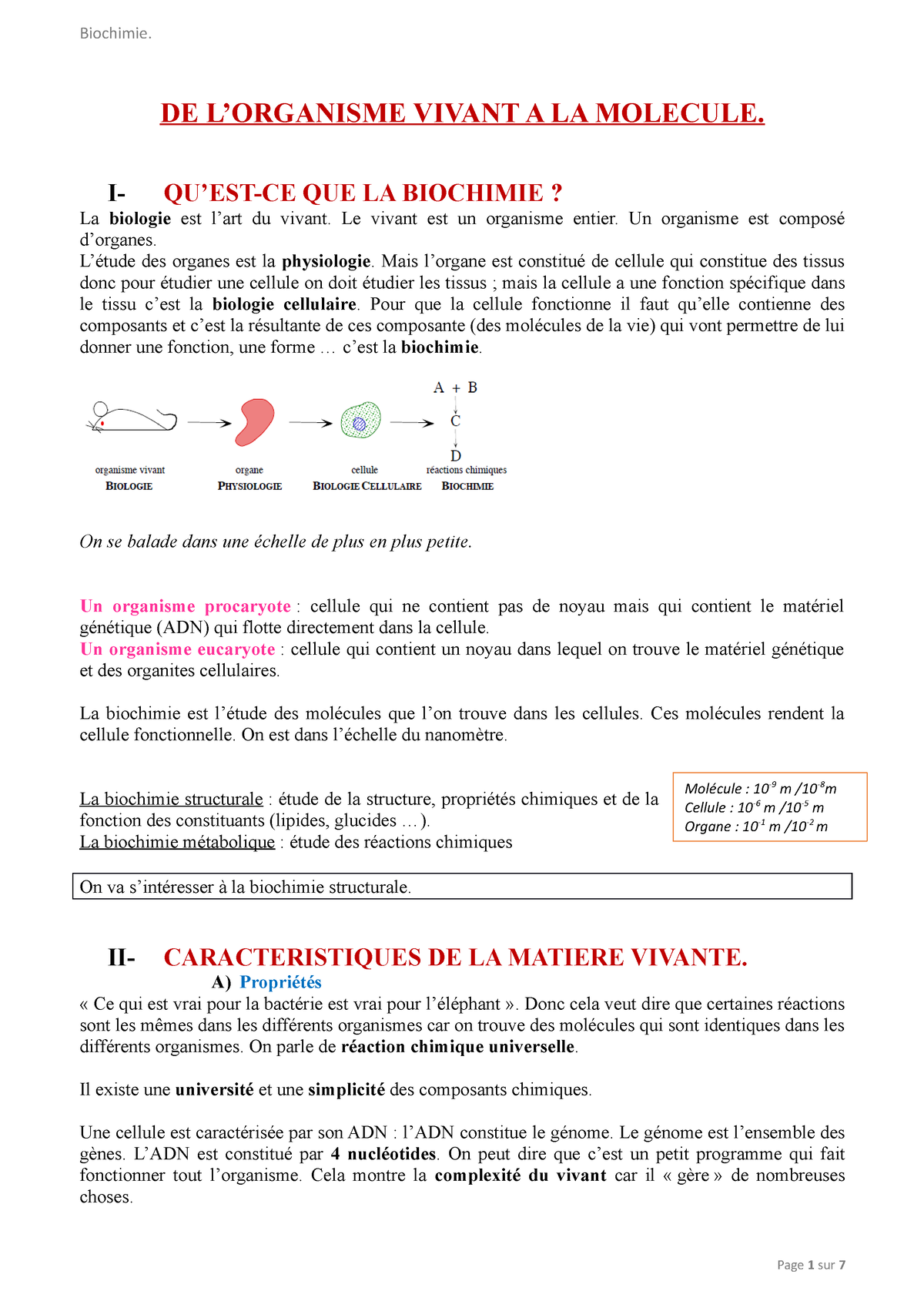 Biochimie 1. De L'organisme Vivant à La Molécule - DE L’ORGANISME ...