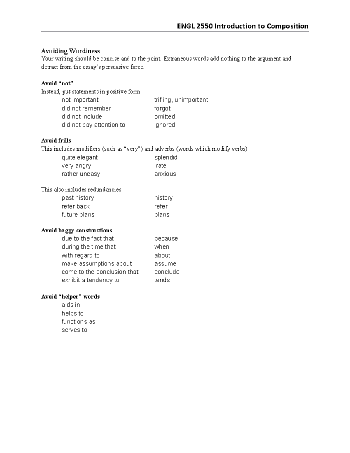 Avoiding Wordiness - ENGL 2550 Introduction To Composition Avoiding ...