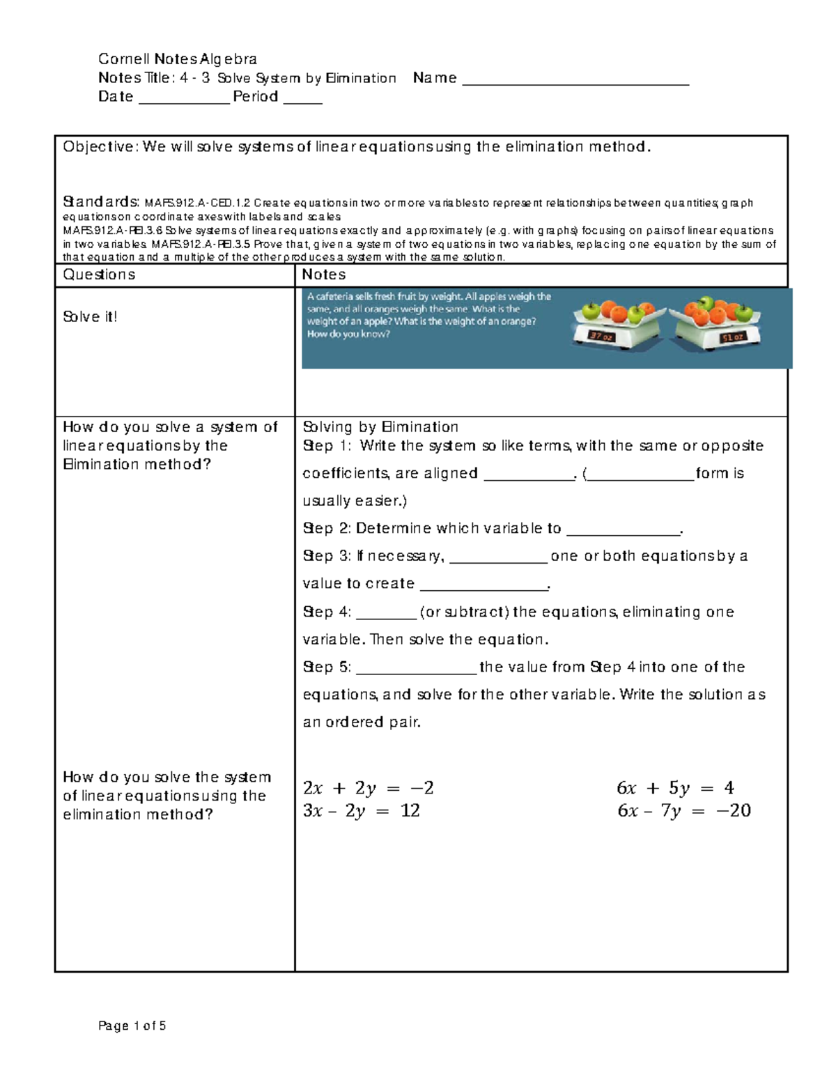 2021 4 - 3 Updated Solve a System of Linear Equations Elimination-1 ...
